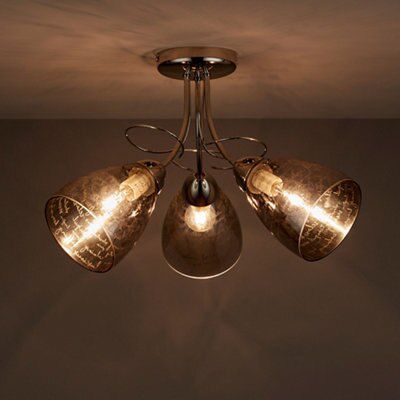 Jenessa Brushed Glass & metal Bright nickel effect 3 Lamp LED Ceiling light