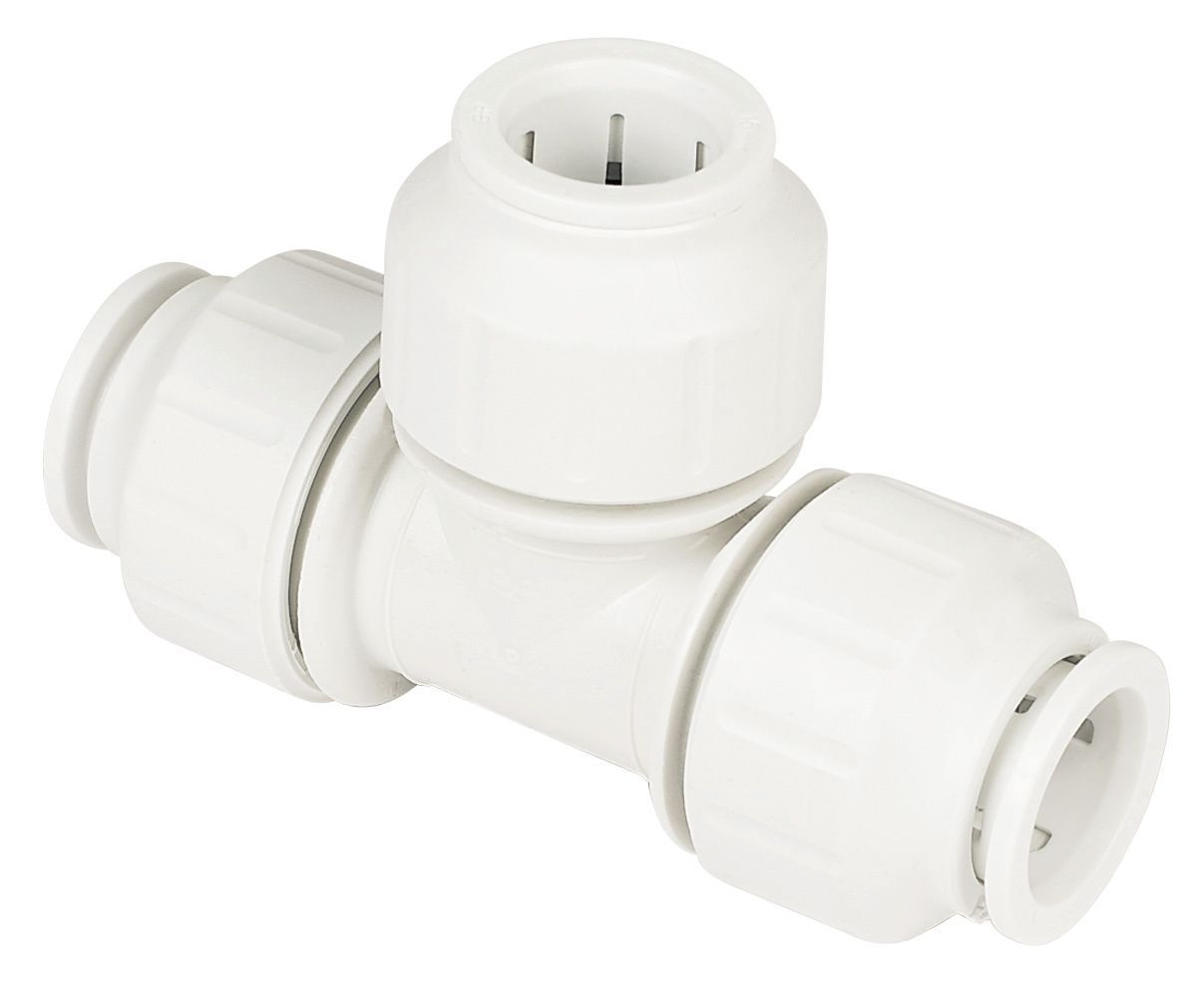 JG Speedfit PEM0215W-L White Push-fit Equal Pipe tee (Dia)15mm x 15mm x 15mm, Pack of 5