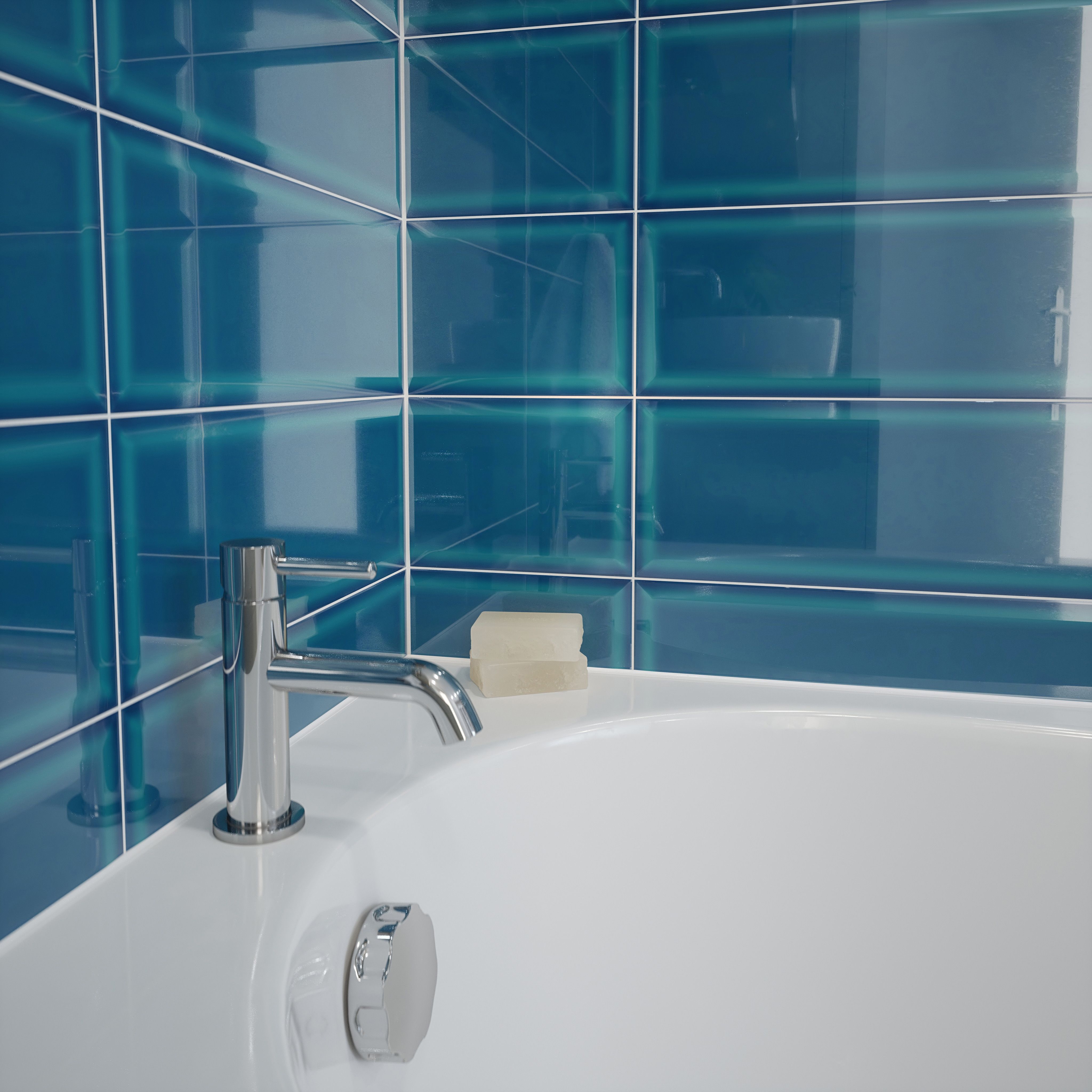 Johnson Tiles Bevel Azure Gloss Ceramic Indoor Wall Tile Sample