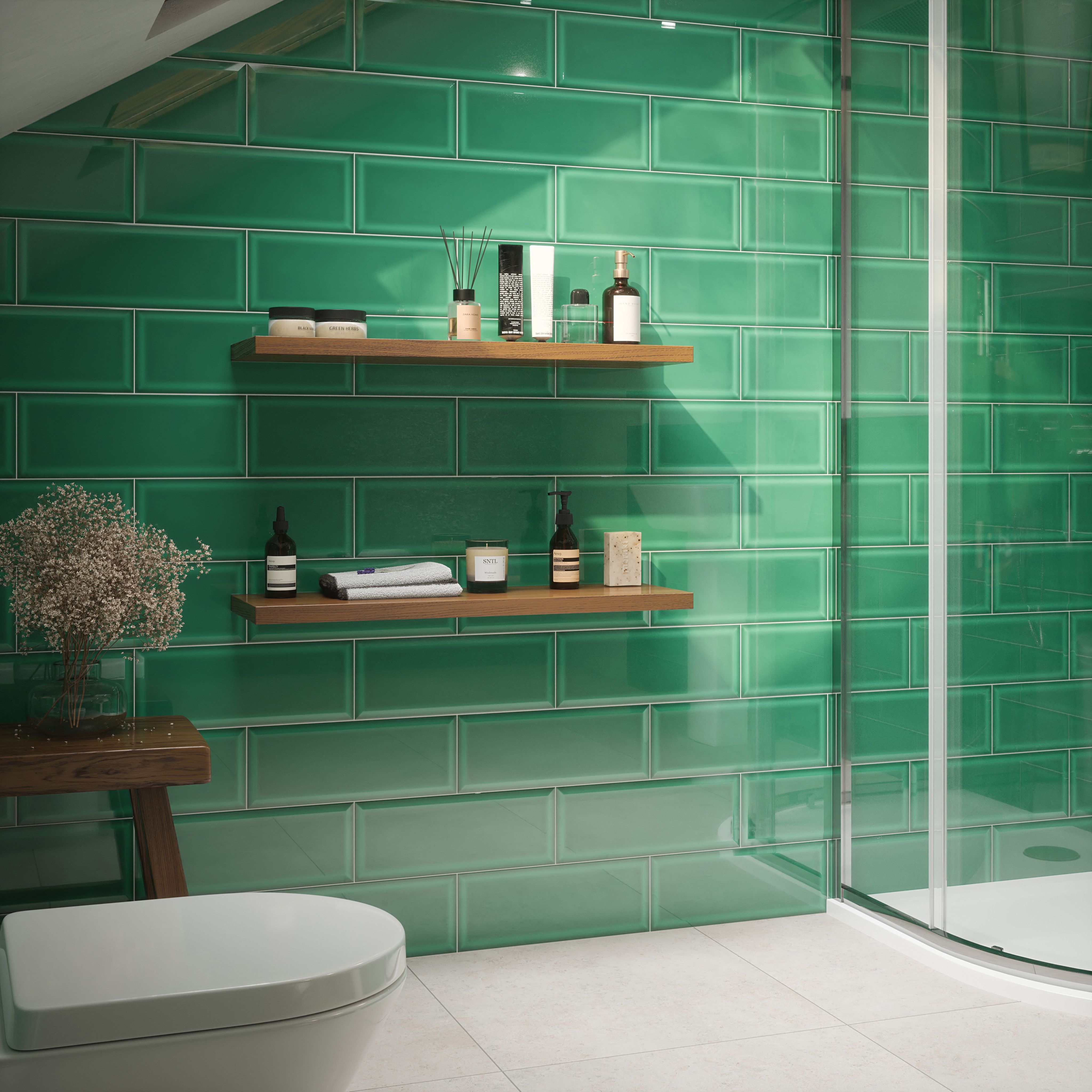 Johnson Tiles Bevel Thyme Gloss Ceramic Indoor Wall Tile Sample