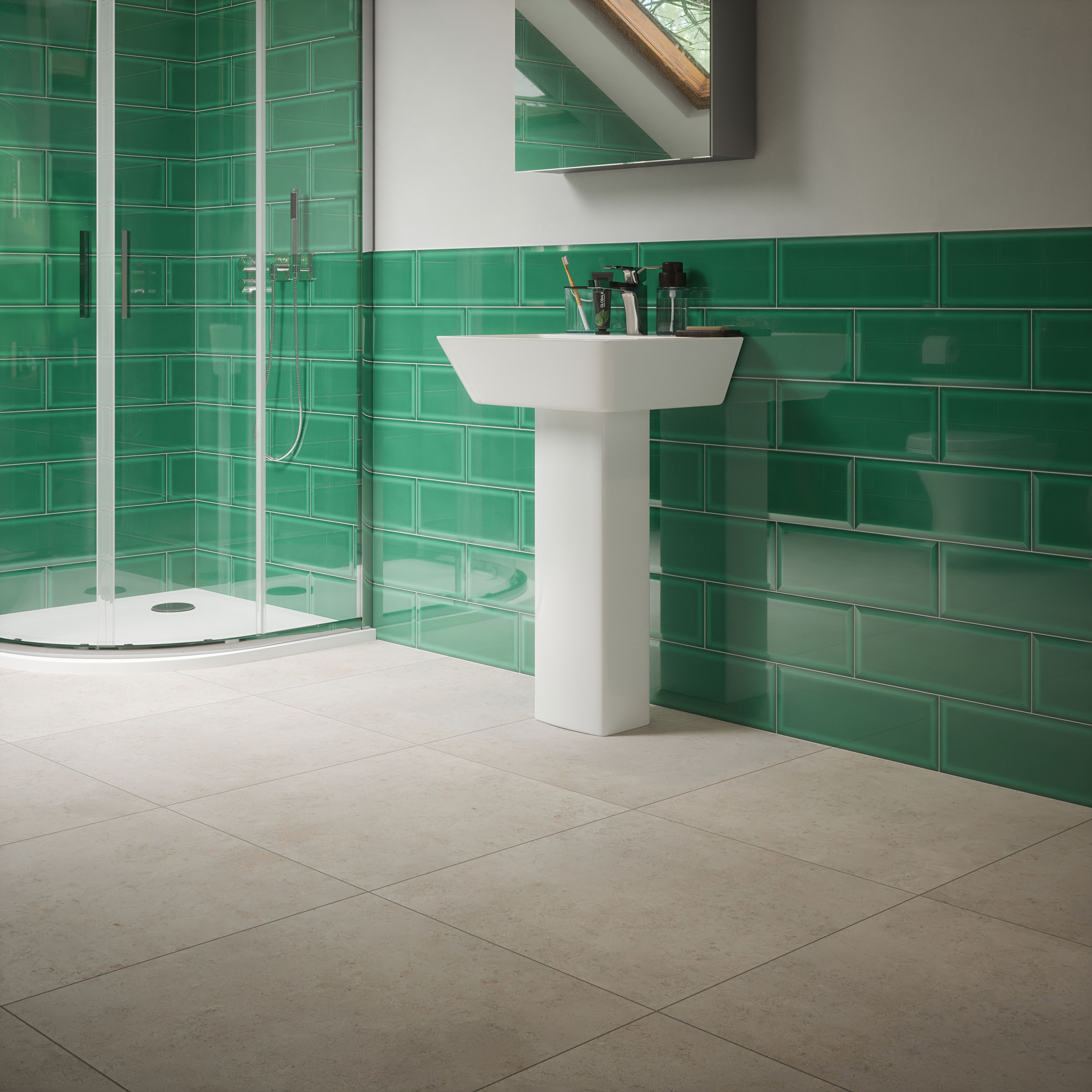 Johnson Tiles Bevel Thyme Gloss Ceramic Indoor Wall Tile Sample