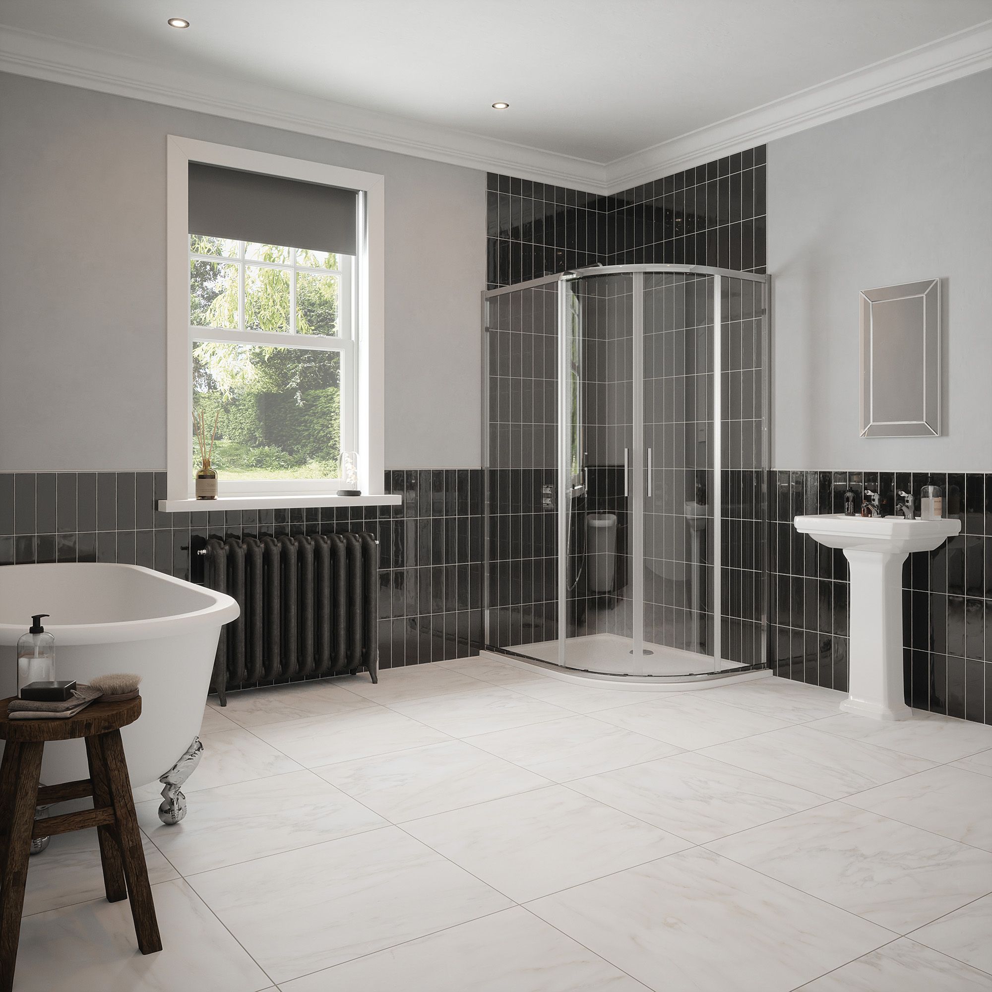 Johnson Tiles Bianco Taupe Matt Marble effect Porcelain Indoor Wall & floor tile, Pack of 4, (L)600mm (W)600mm