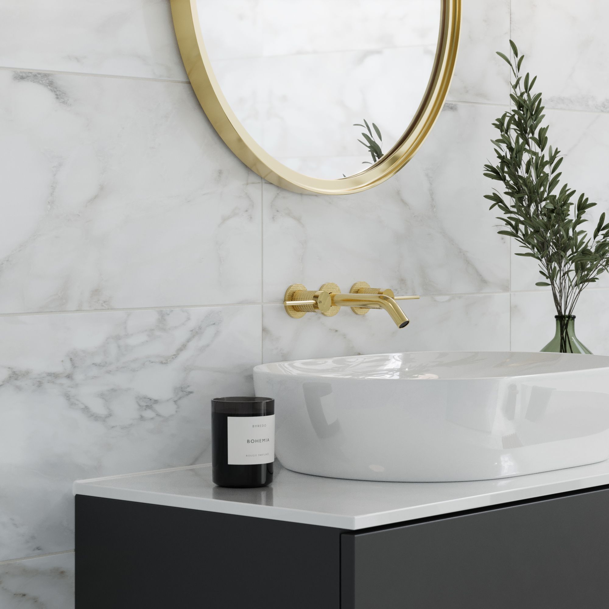 Johnson Tiles Bianco Taupe Satin Marble effect Ceramic Indoor Wall