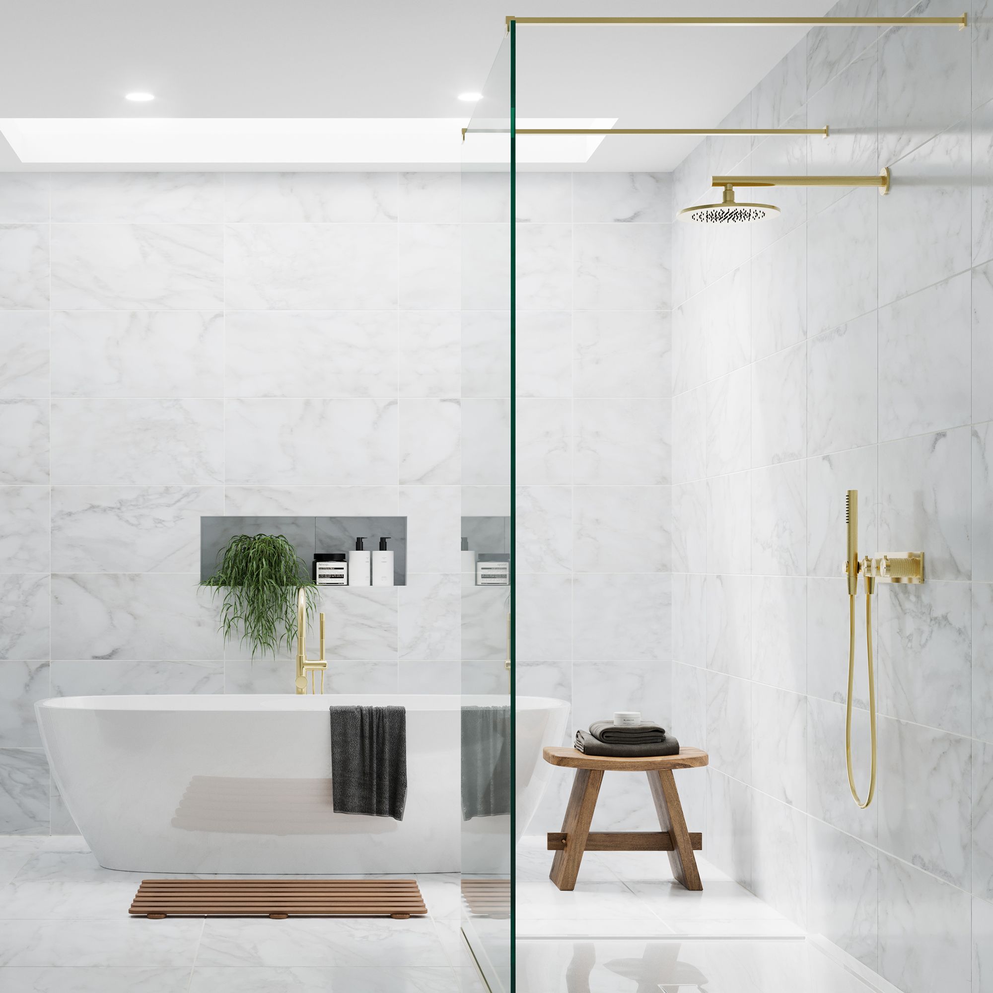 Johnson Tiles Bianco Taupe Satin Marble effect Ceramic Indoor Wall & floor Tile, Pack of 5, (L)600mm (W)300mm