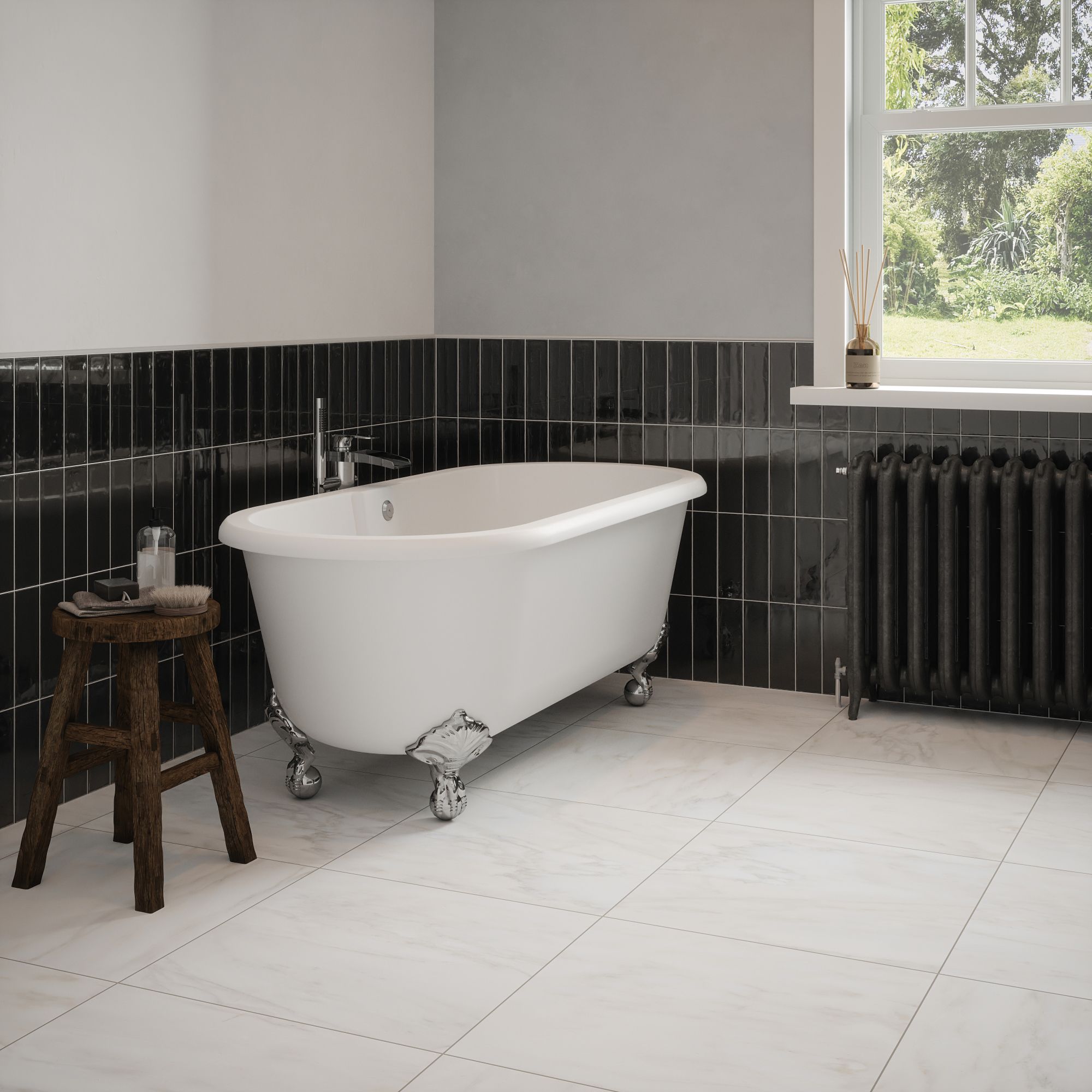 Johnson Tiles Bianco White Matt Marble effect Textured Porcelain Indoor Wall & floor Tile, (L)600mm (W)600mm, 1.08m²