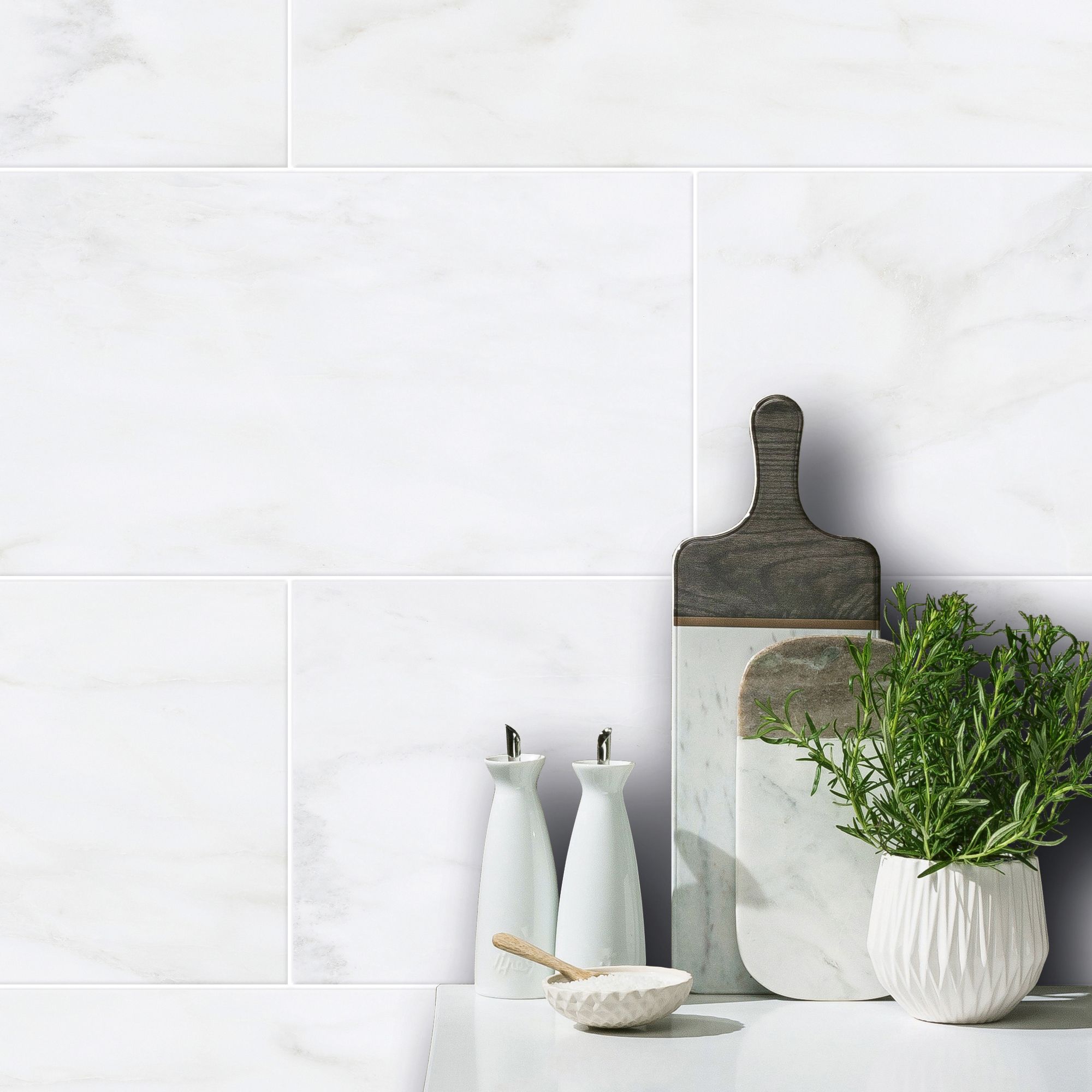 Johnson Tiles Bianco White Satin Marble effect Ceramic Indoor Wall