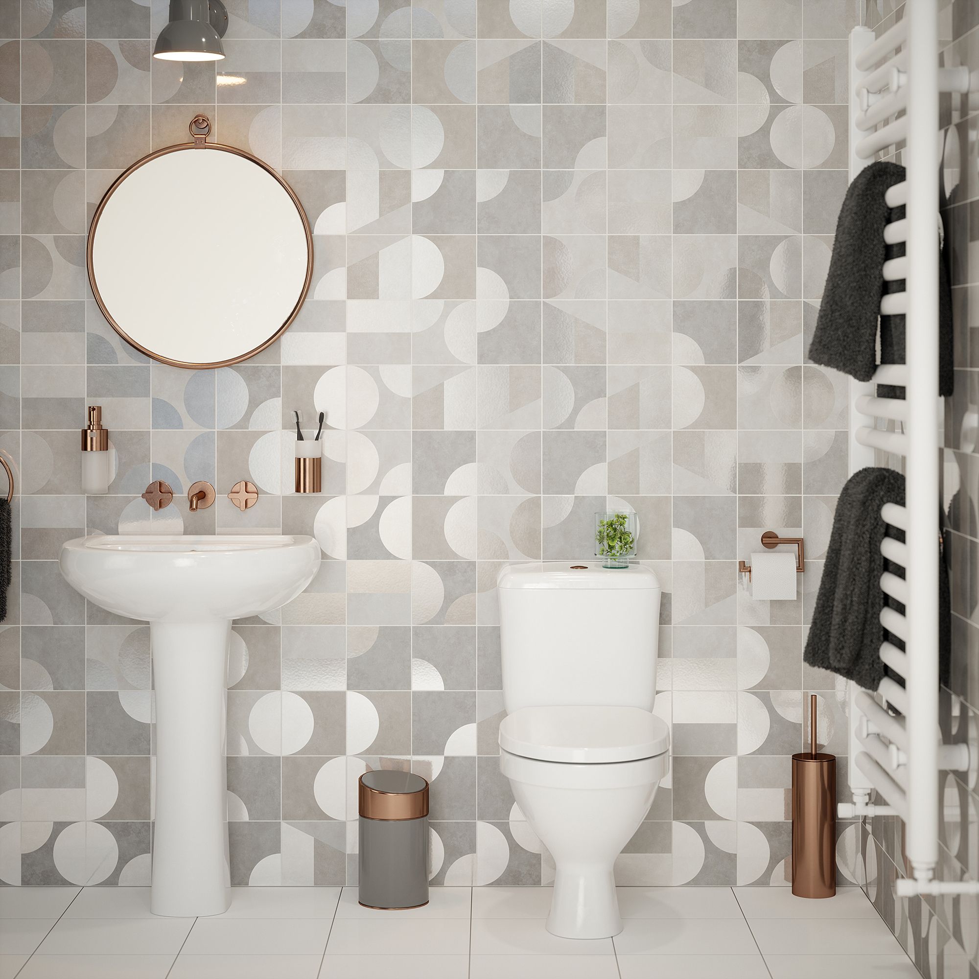 Johnson Tiles Geo Ash Matt Patterned Ceramic Indoor Wall Tile, (L)150mm (W)150mm, 0.99m²