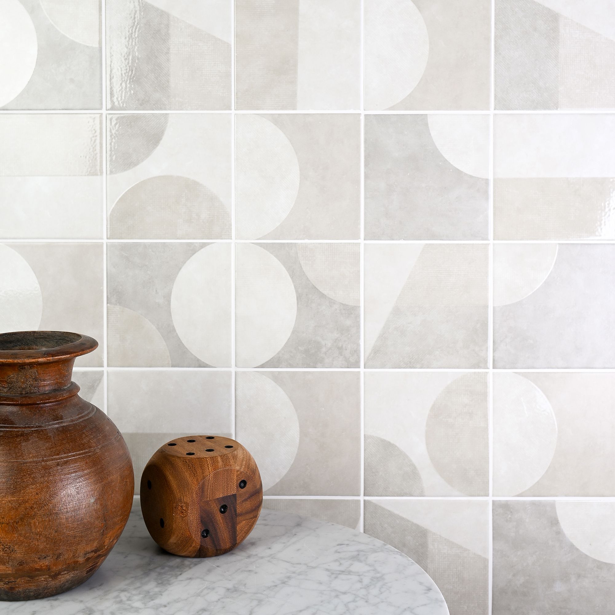 Johnson Tiles Geo Tan Matt Patterned Ceramic Indoor Wall Tile, (L)150mm (W)150mm, 0.99m²