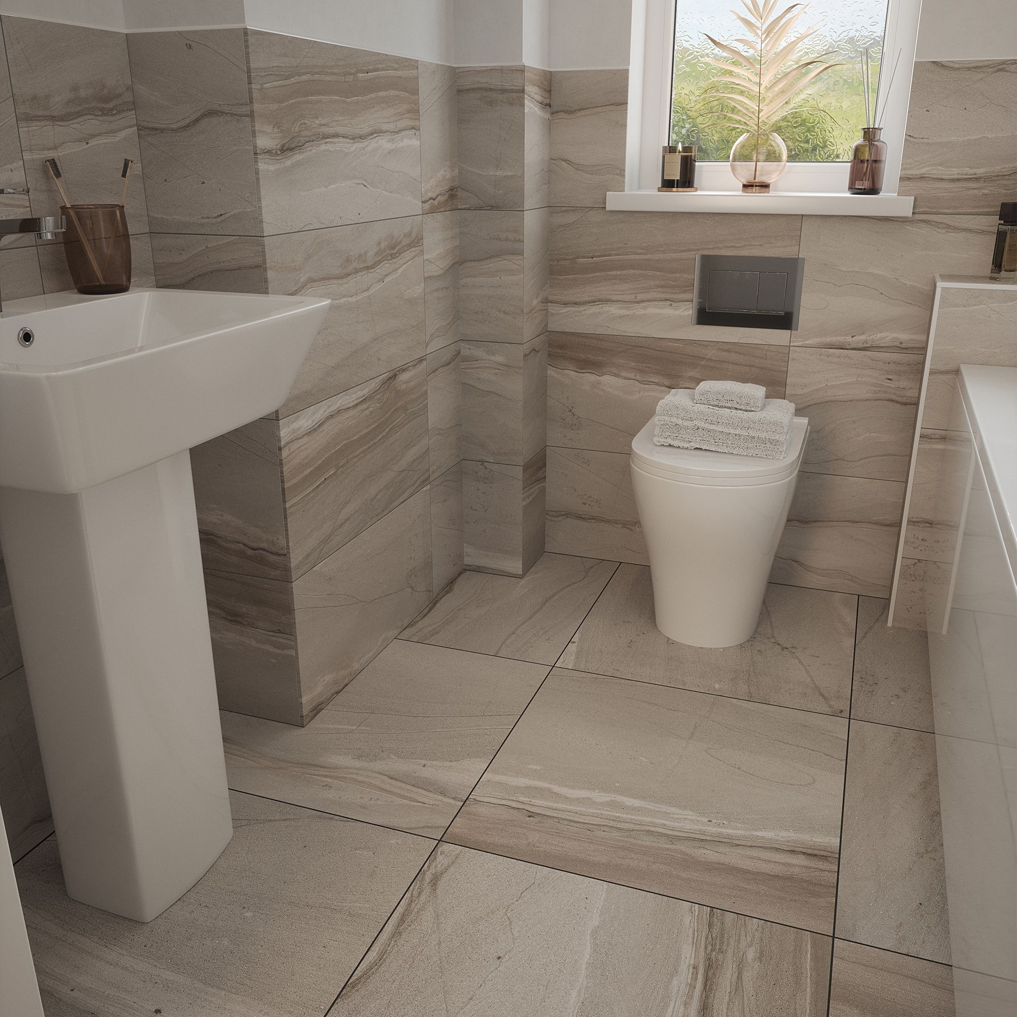 Johnson Tiles Haven Pebble Matt Stone effect Textured Porcelain Indoor Wall & floor Tile, Pack of 4, (L)600mm (W)600mm