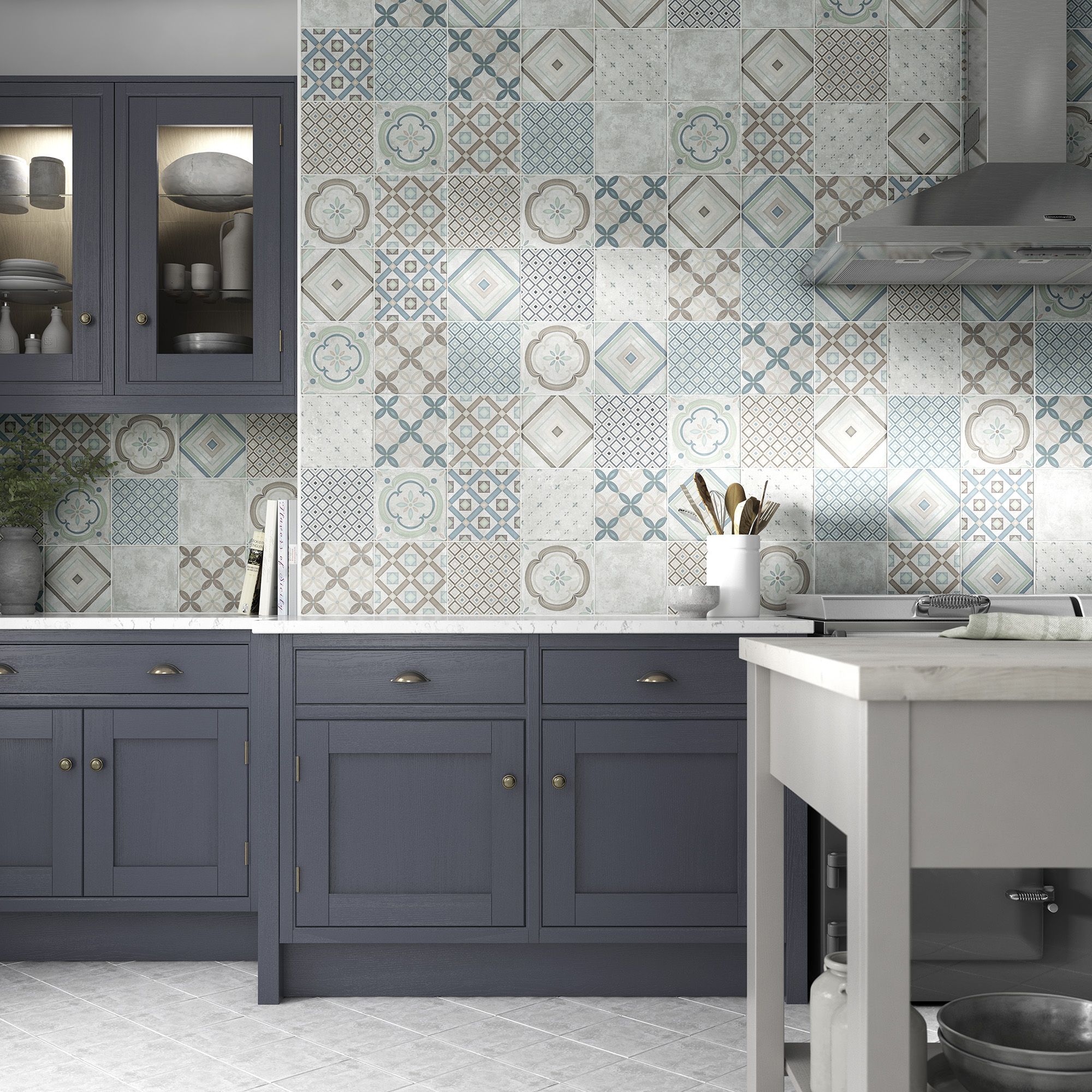 Johnson Tiles Matt Geometric Concrete effect Textured Porcelain Indoor ...