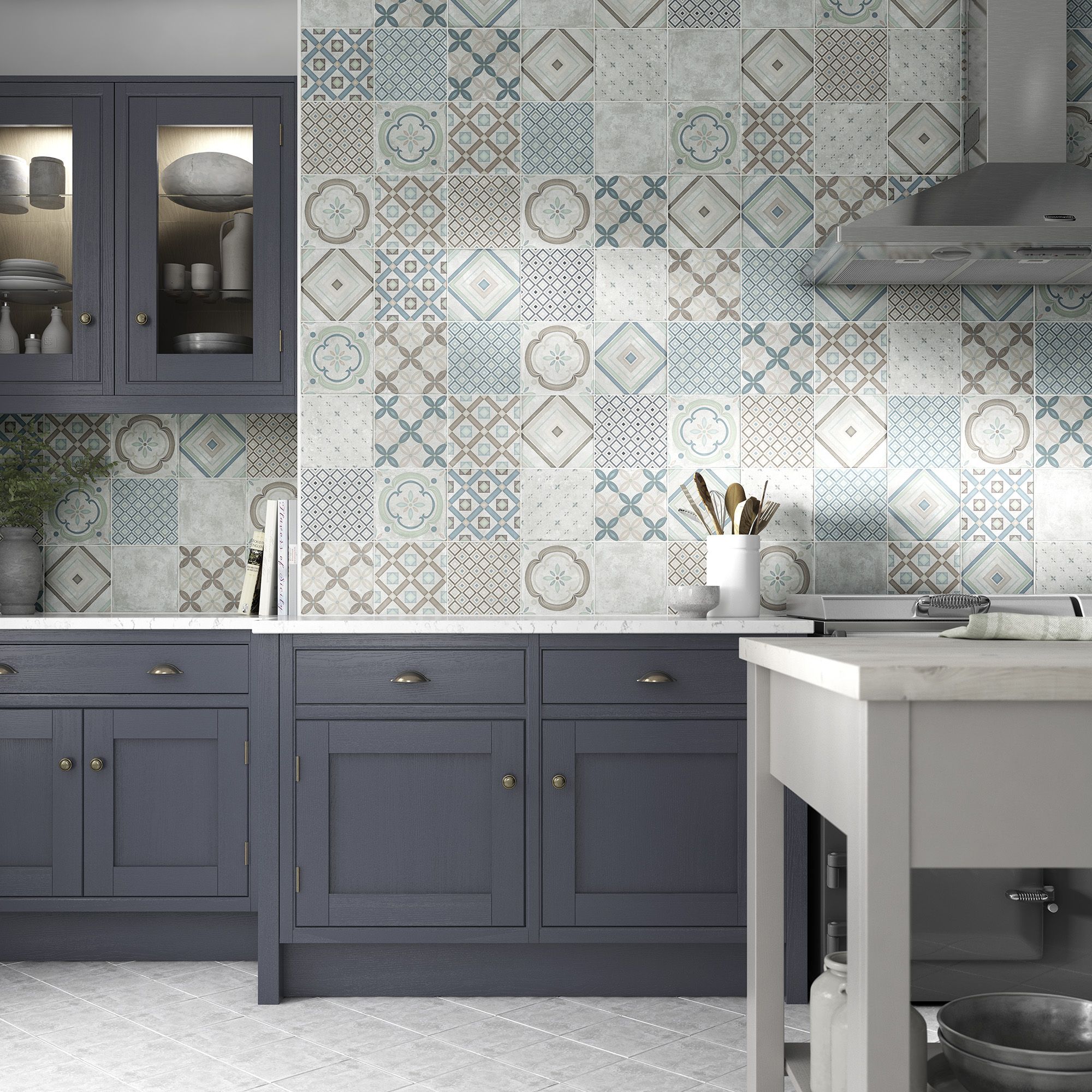 Johnson Tiles Matt Geometric Concrete effect Textured Porcelain Indoor Wall Tile, Pack of 26, (L)200mm (W)200mm