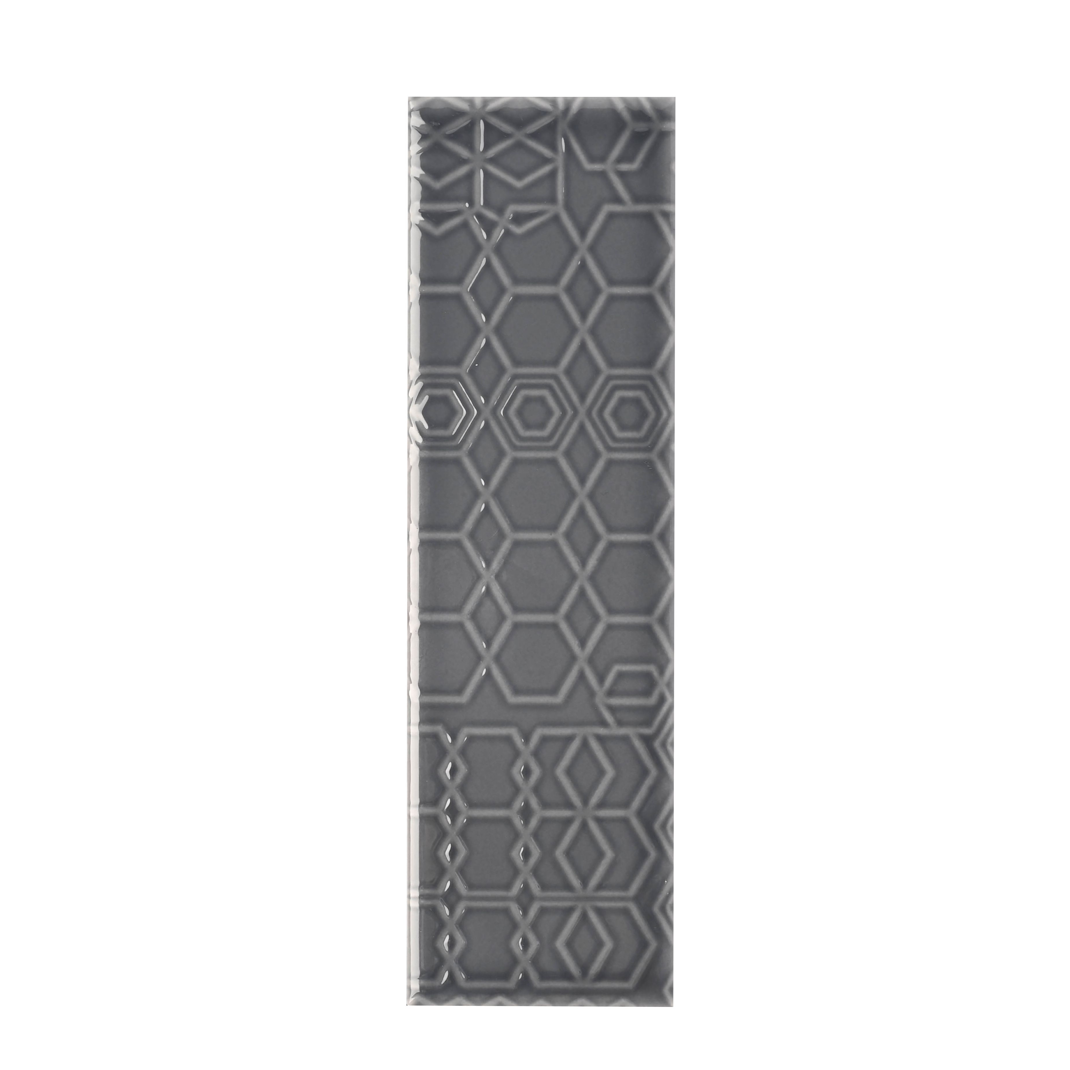 Johnson Tiles Mayfair Grey Gloss Patterned Textured Ceramic Indoor Wall Tile, Pack of 54, (L)245mm (W)75mm