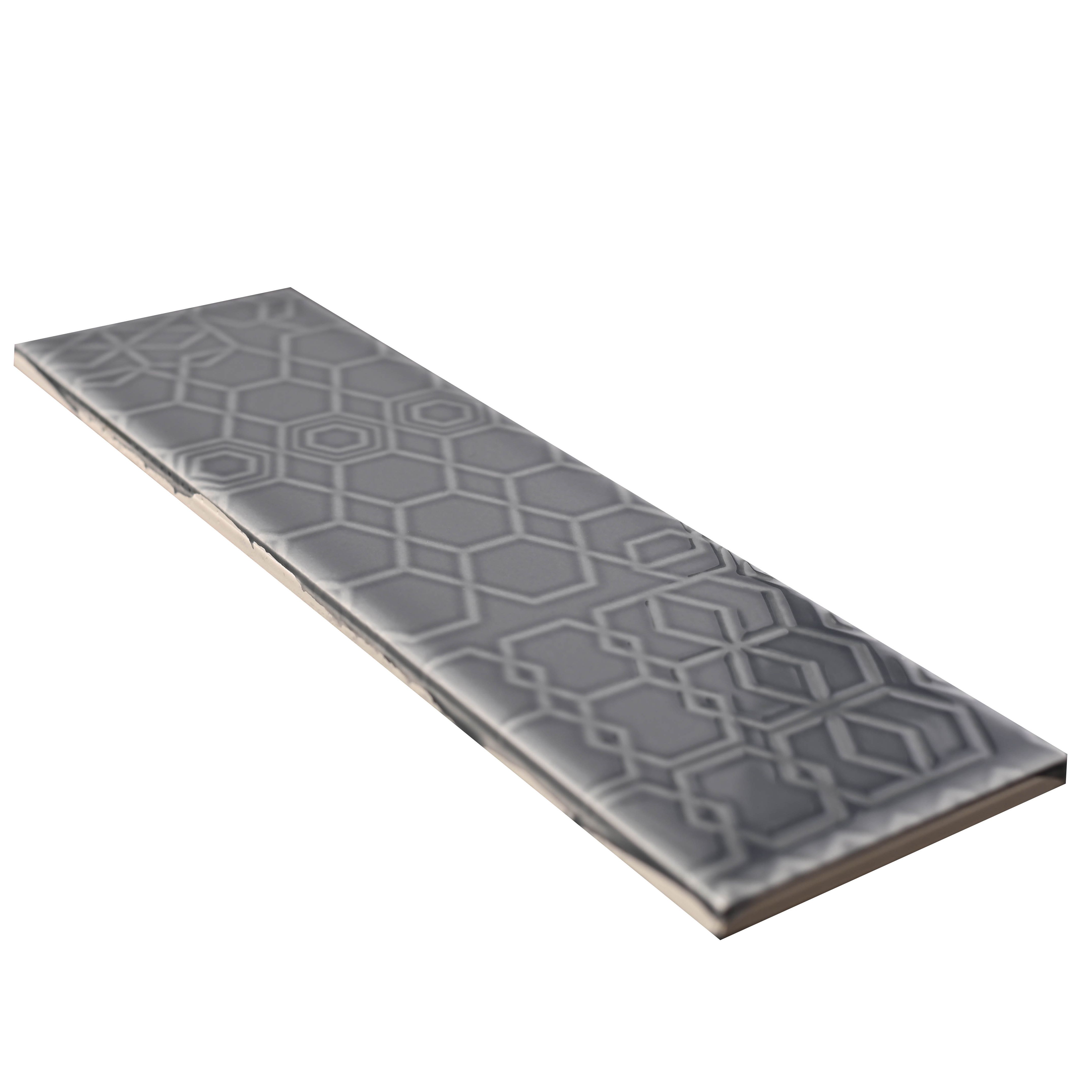 Johnson Tiles Mayfair Grey Gloss Patterned Textured Ceramic Indoor Wall Tile, Pack of 54, (L)245mm (W)75mm