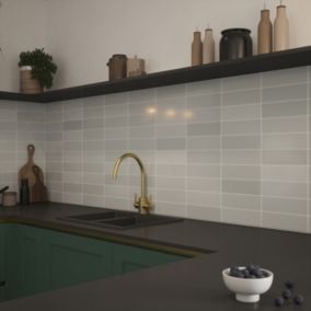 Johnson Tiles Mayfair Light grey Gloss Ceramic Indoor Wall tile, (L)245mm (W)75mm, 0.99m²