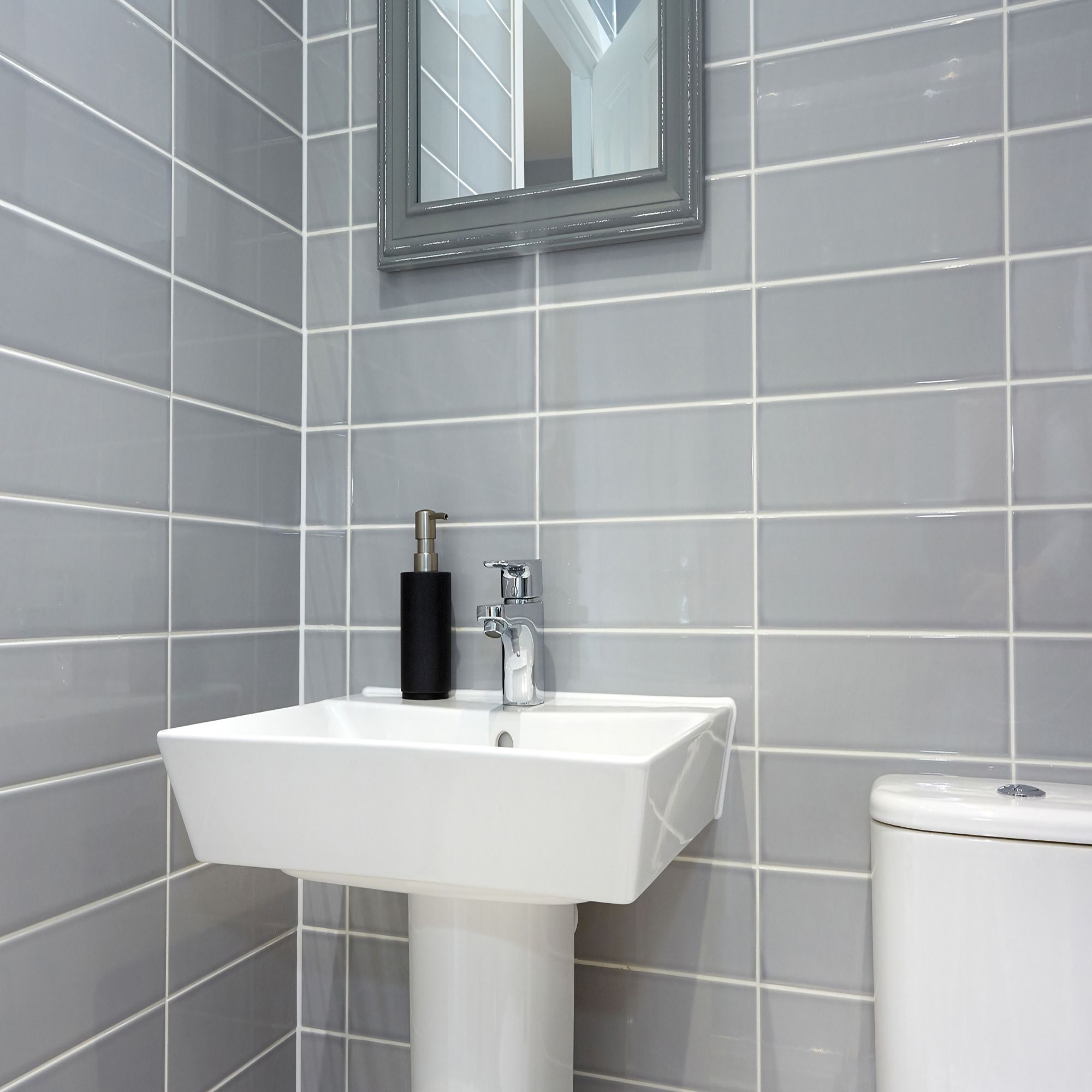 Johnson Tiles Mayfair Steel Gloss Ceramic Indoor Wall Tile Sample