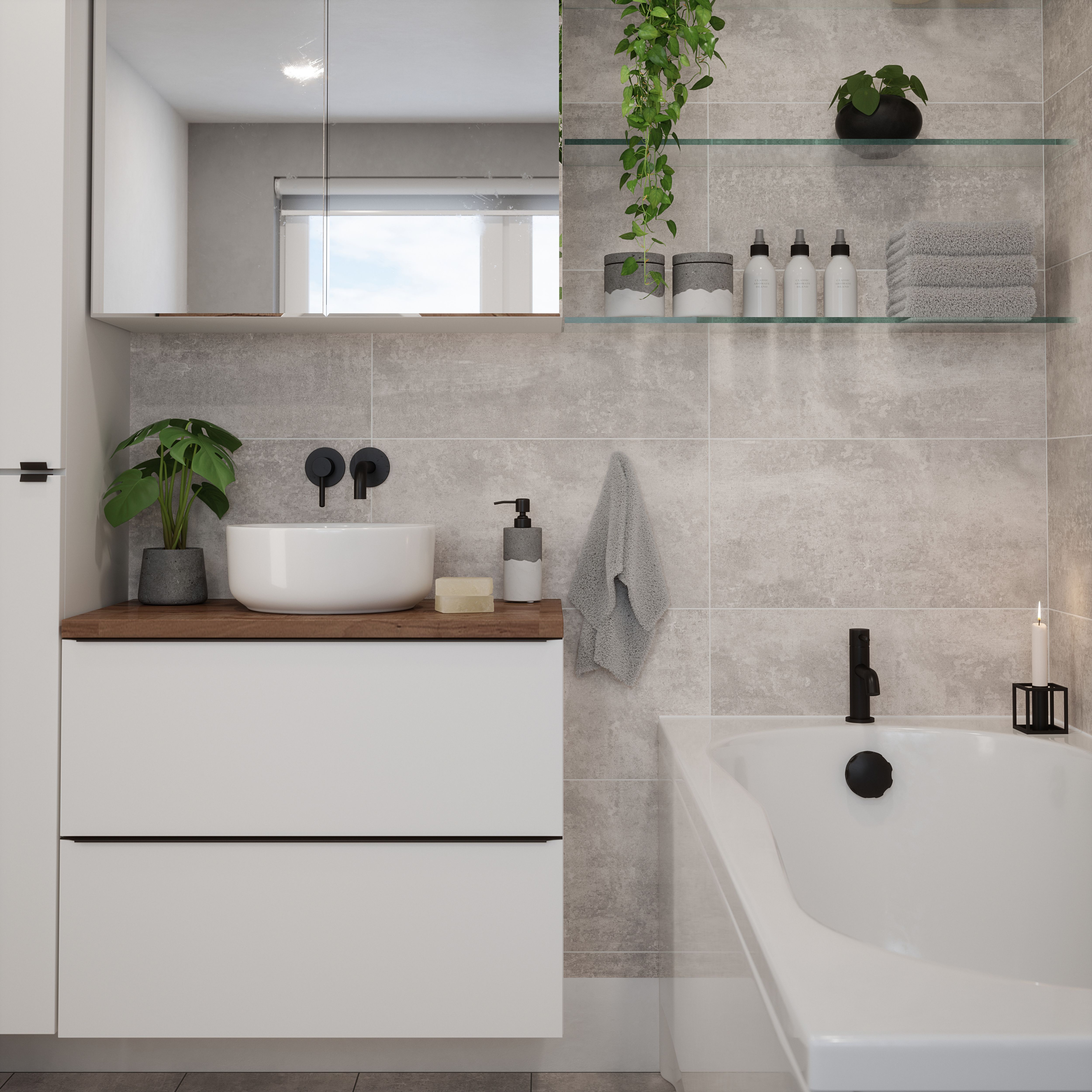 Johnson Tiles Urban concrete Grey Matt Stone effect Ceramic Indoor Wall ...