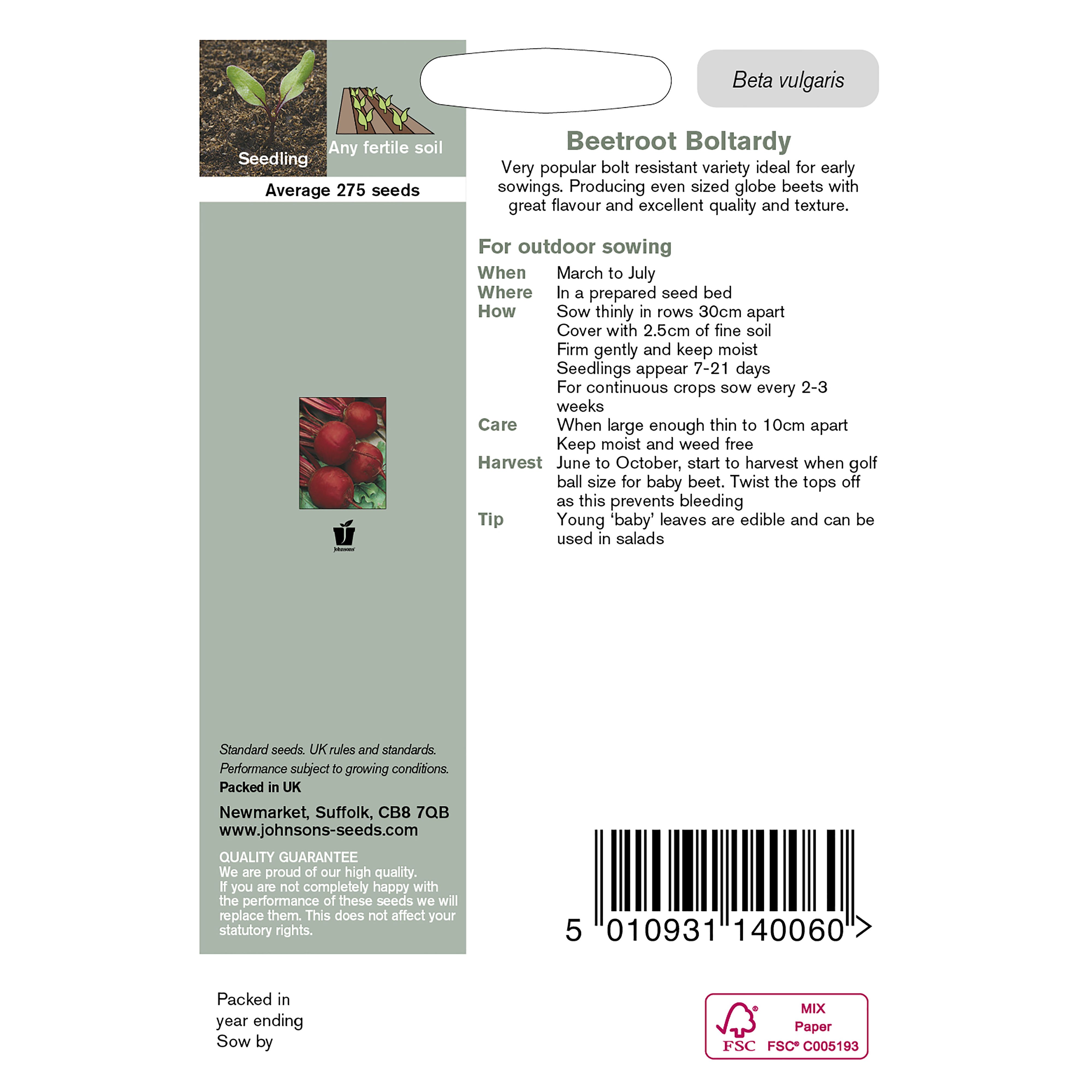 Johnsons Boltardy Beetroot Seeds