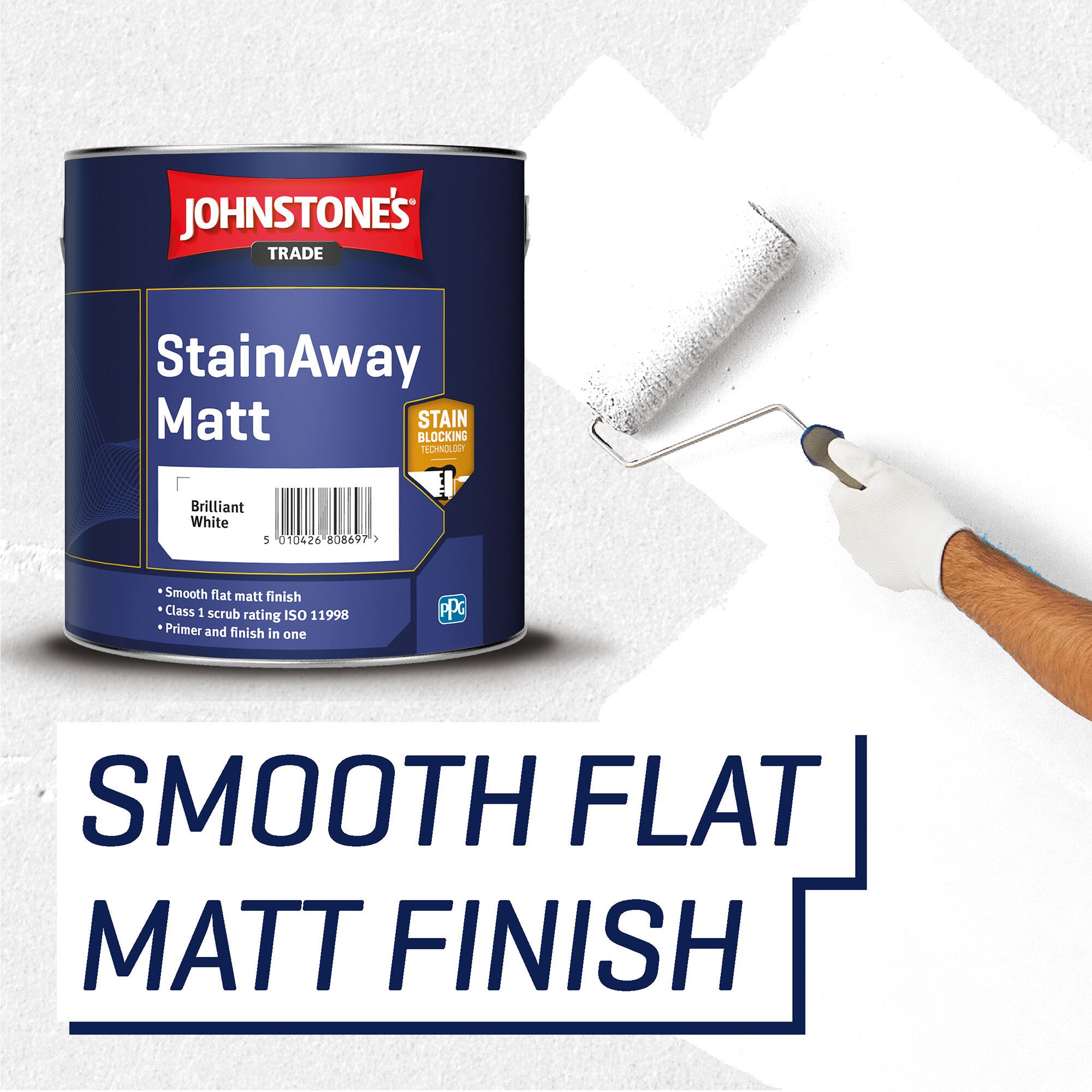 Johnstone's Trade StainAway Brilliant White Matt Interior Stain block paint, 2.5L