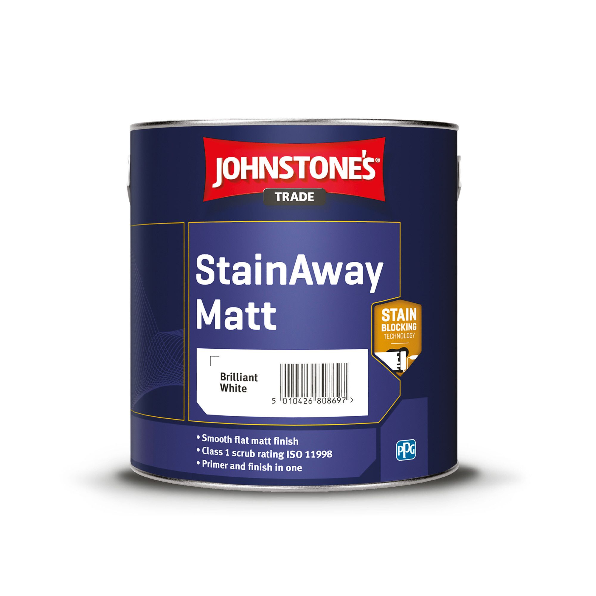 Johnstone's Trade StainAway Brilliant White Matt Interior Stain block paint, 2.5L