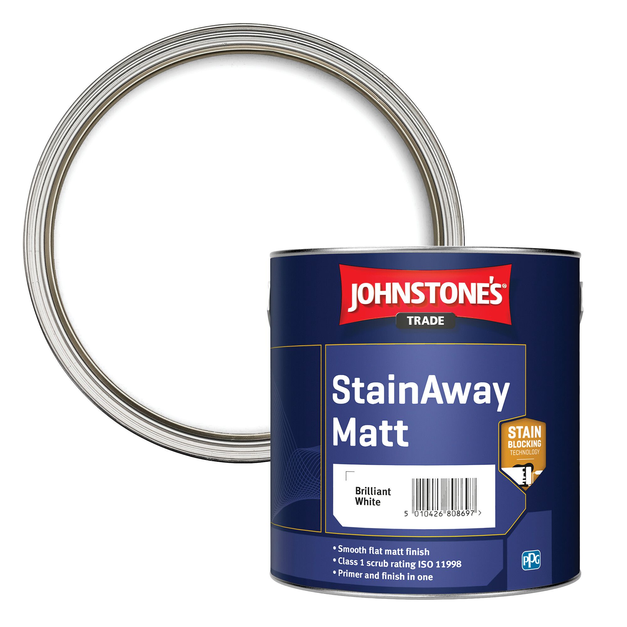 Johnstone's Trade StainAway Brilliant White Matt Interior Stain block paint, 2.5L