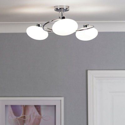 Joia Swirl Brushed Glass & metal Chrome effect 3 Lamp Ceiling light