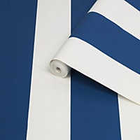 Joules Blue Harborough Stripe Smooth Wallpaper
