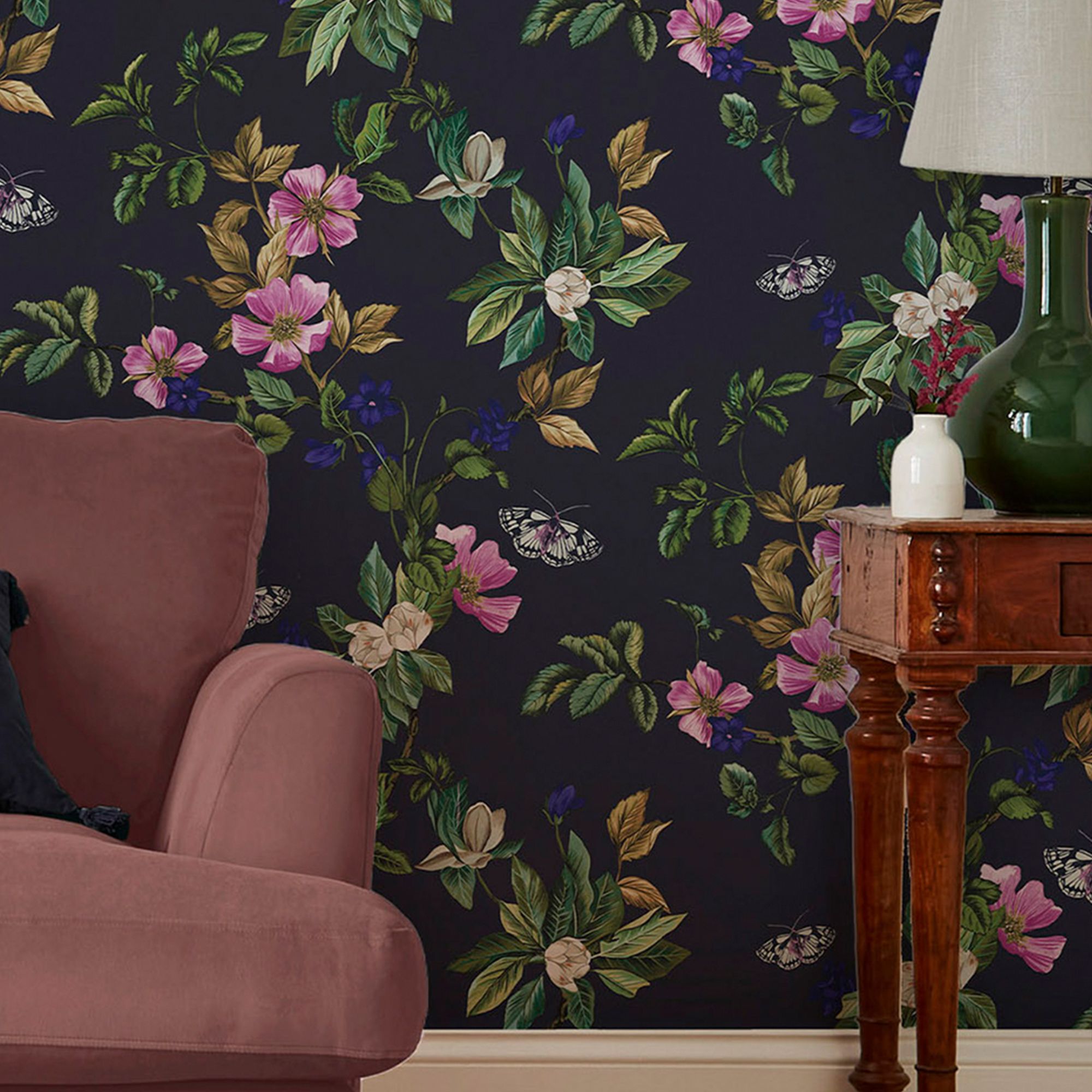 Joules Blue Woodland floral Smooth Wallpaper Sample