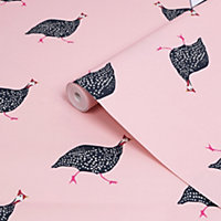 Joules Blush pink Guinea fowl Smooth Wallpaper