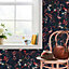 Joules Fields edge Navy Floral Smooth Wallpaper