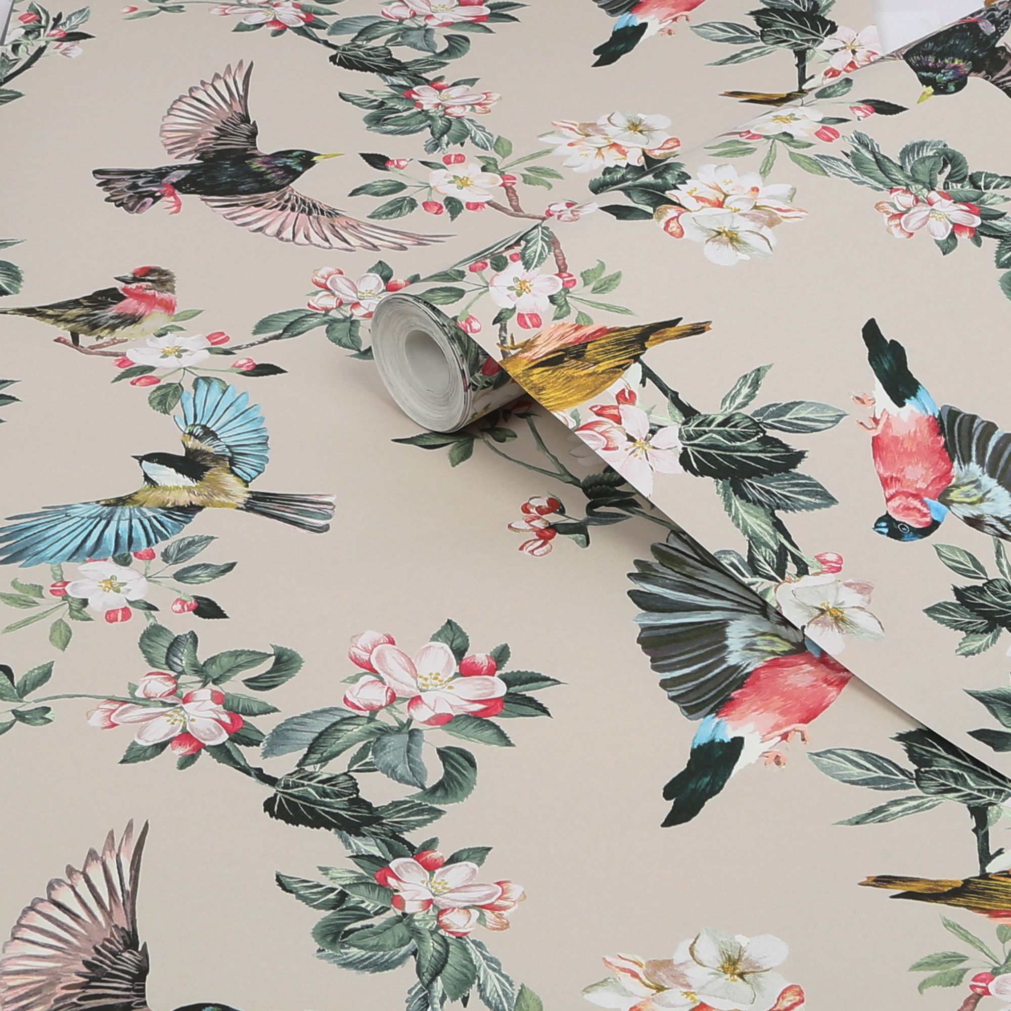 Joules Multicolour Garden birds Smooth Wallpaper Sample