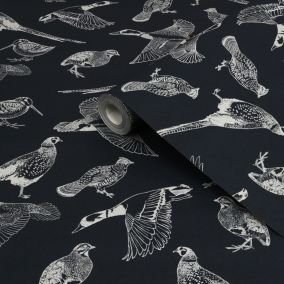 Joules Navy Country birds Smooth Wallpaper Sample
