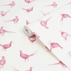 Joules Pink Pheasant Smooth Wallpaper Sample