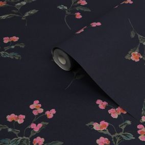 Joules Swanton Navy Floral Smooth Wallpaper