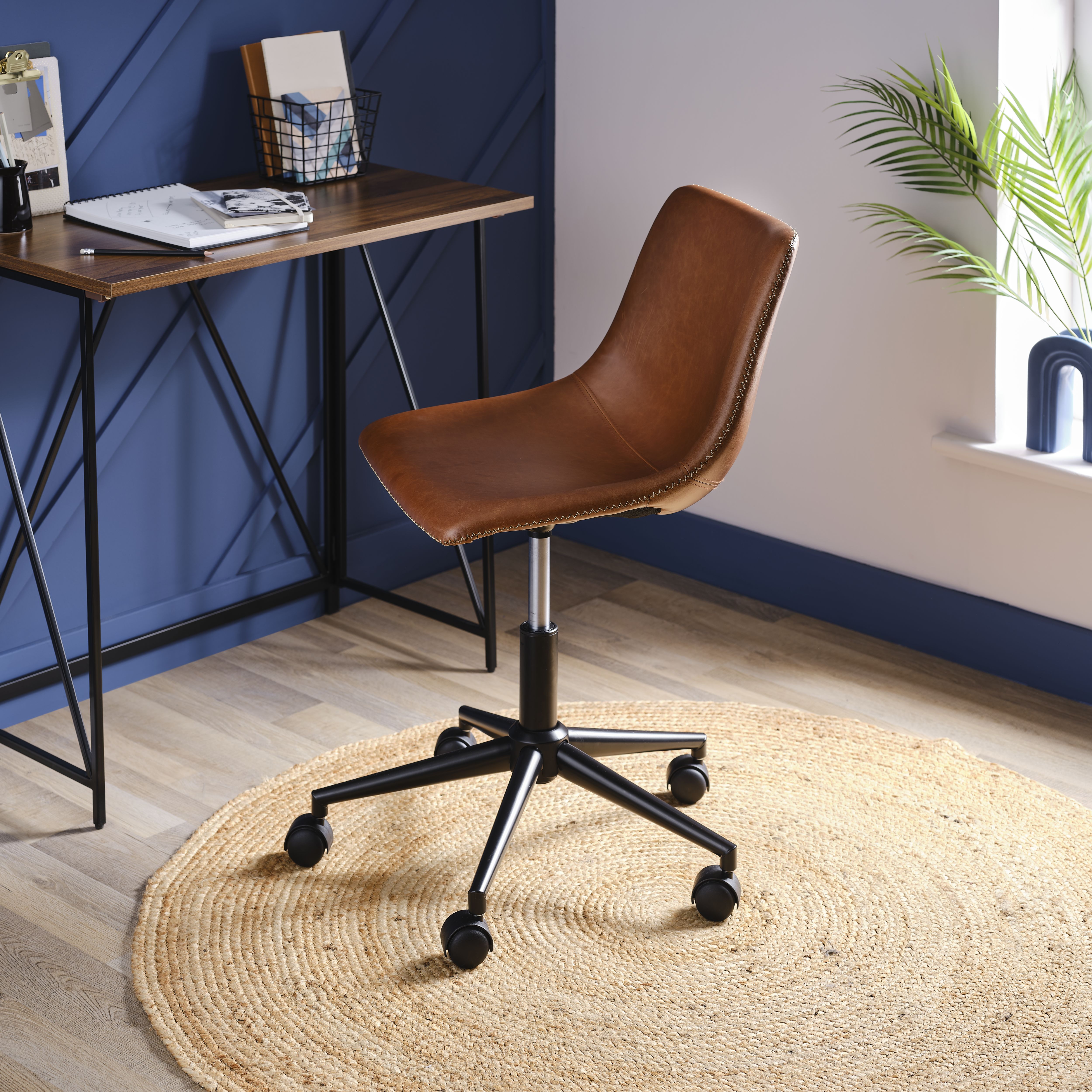 Jowan Brown Faux leather effect Office chair (H)840mm (W)465mm (D)500mm