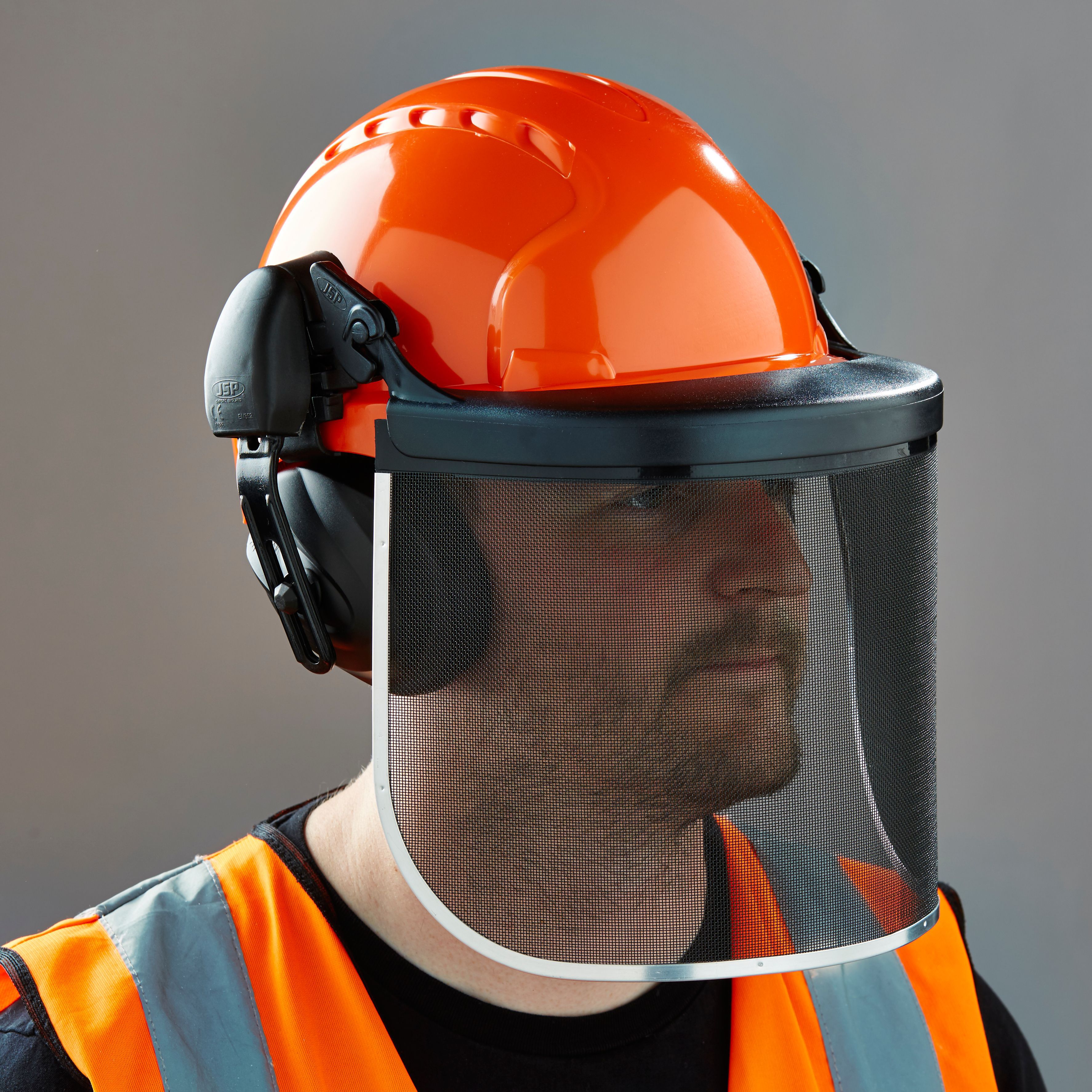 JSP Orange & black Forestry helmet with Ear defenders & visor