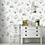 Julien MacDonald Exotica Duck egg & lilac Glitter effect Floral & birds Textured Wallpaper Sample