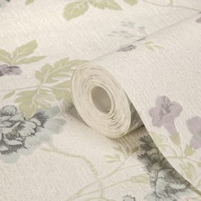 Julien MacDonald Exotica Duck egg & lilac Glitter effect Floral & birds Textured Wallpaper