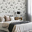 Julien MacDonald Exotica White Floral & birds Silver effect Textured Wallpaper Sample