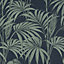 Julien MacDonald Honolulu Green & navy Glitter effect Leaves Smooth Wallpaper