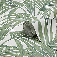 Julien MacDonald Honolulu Palm green Foliage Glitter effect Textured Wallpaper Sample