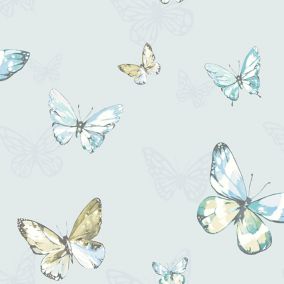 K2 Blue & teal Butterfly Glitter effect Smooth Wallpaper