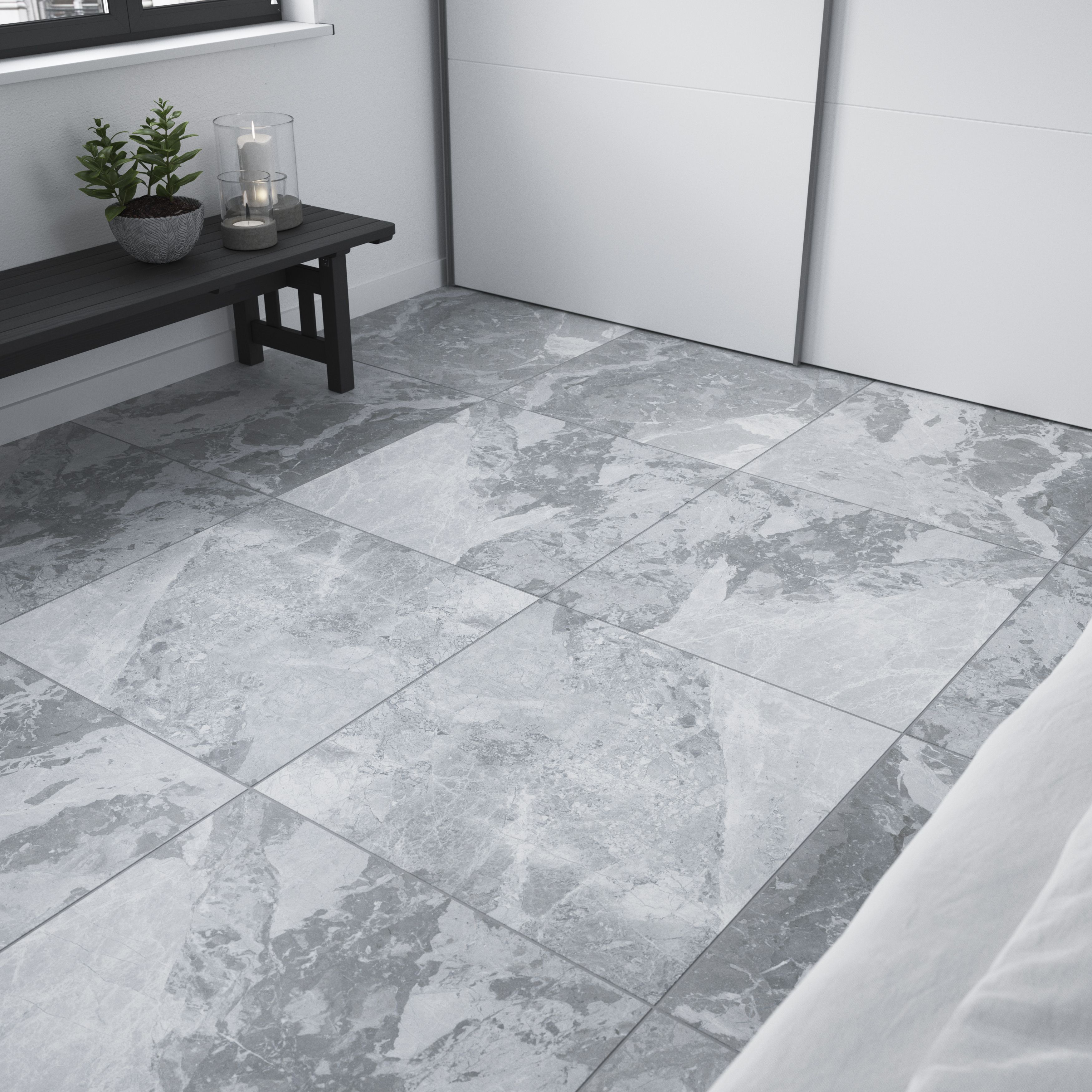 Kale Anson Light grey Matt Marble effect Porcelain Indoor Wall & floor Tile, Pack of 3, (L)600mm (W)600mm