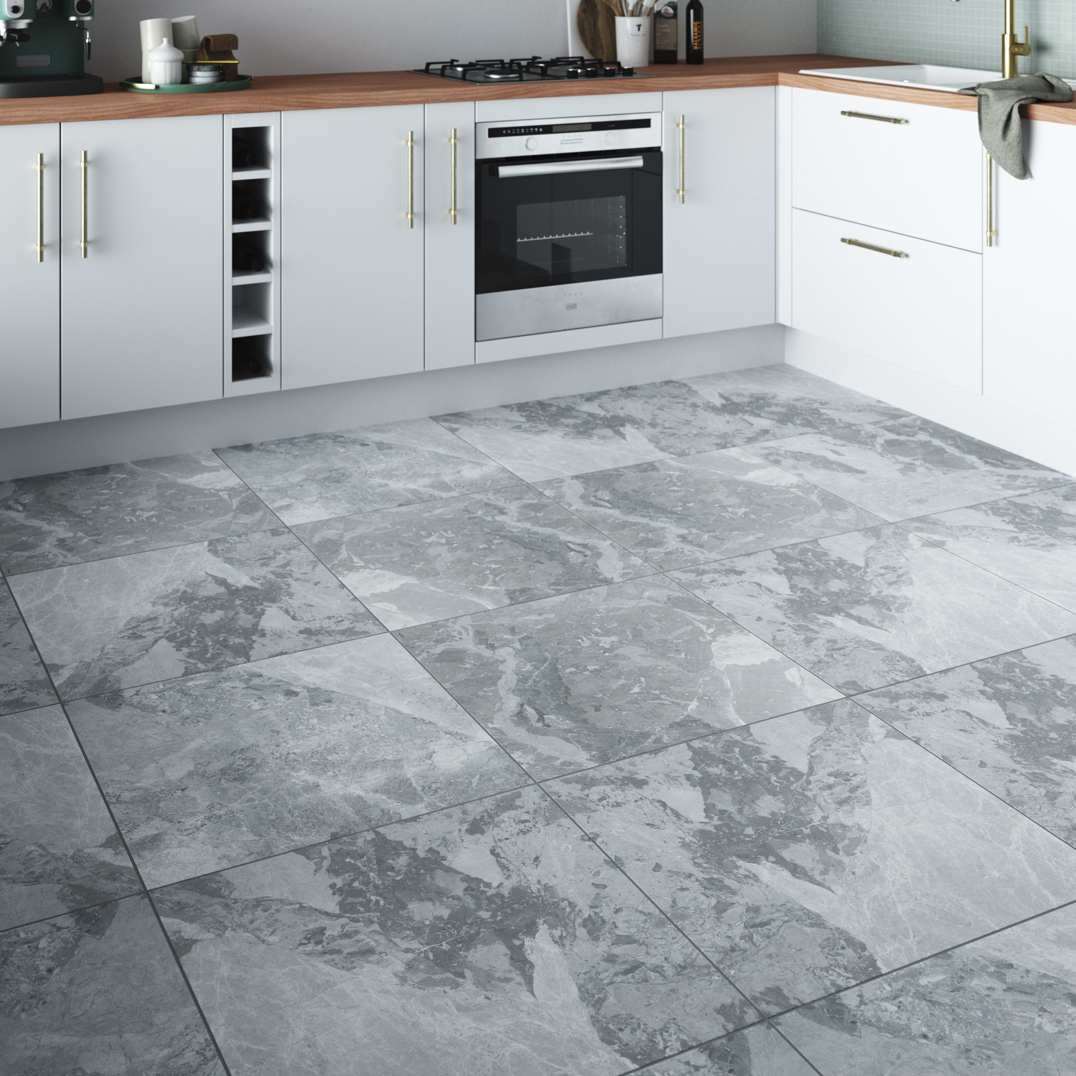 Kale Anson Light grey Matt Marble effect Porcelain Indoor Wall & floor Tile, Pack of 3, (L)600mm (W)600mm