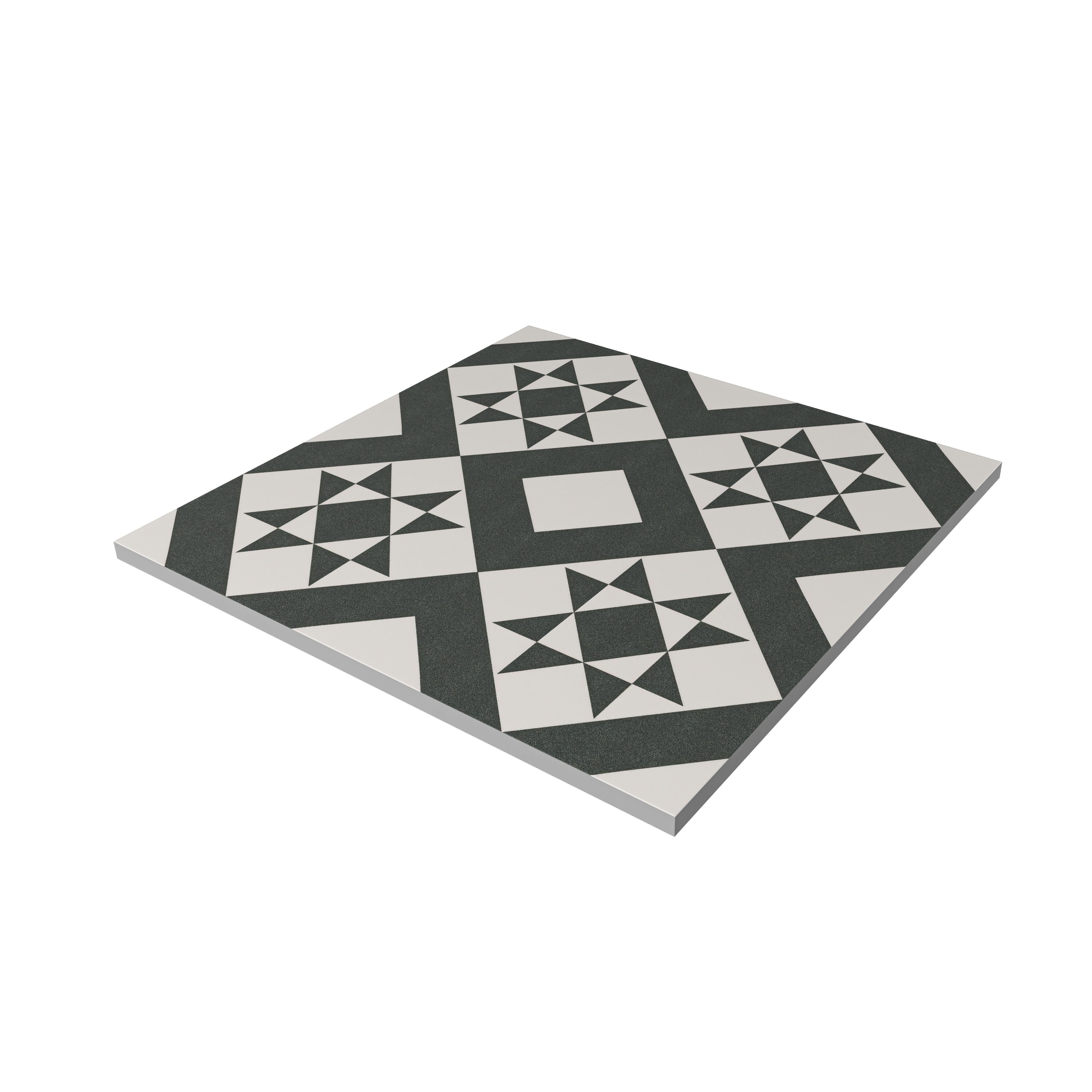 Kale AR Black & White Matt Vintage effect Porcelain Indoor Wall & floor tile, Pack of 9, (L)330mm (W)330mm