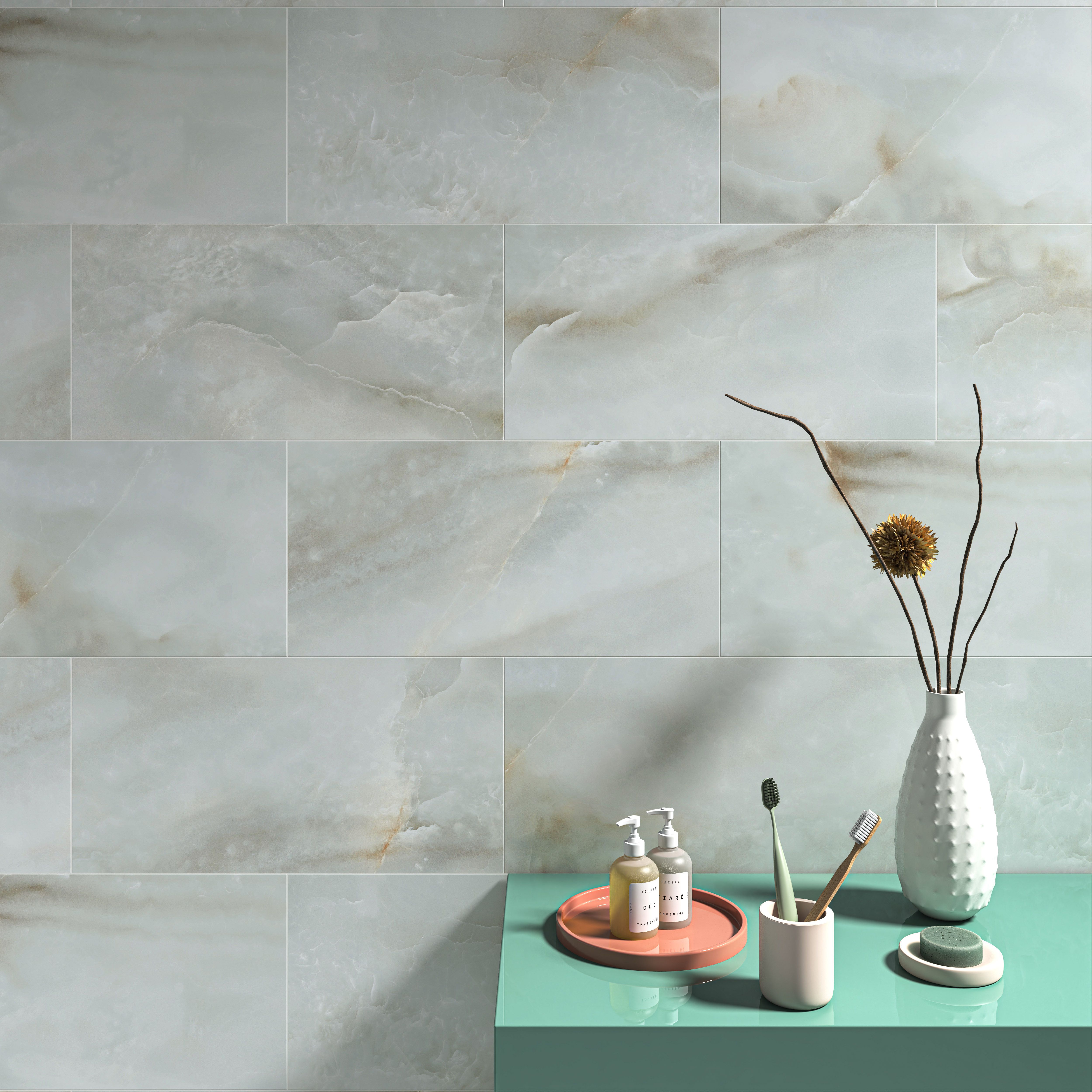 Kale Onyx Jade High gloss Marble effect Ceramic Indoor Wall tile, Pack of 6, (L)600mm (W)300mm Price Comparisons | Compare The Build