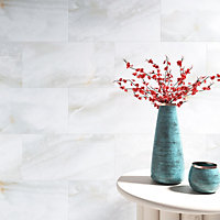 Kale Onyx Pearla High gloss Marble effect Ceramic Indoor Wall tile, Pack of 6, (L)600mm (W)300mm