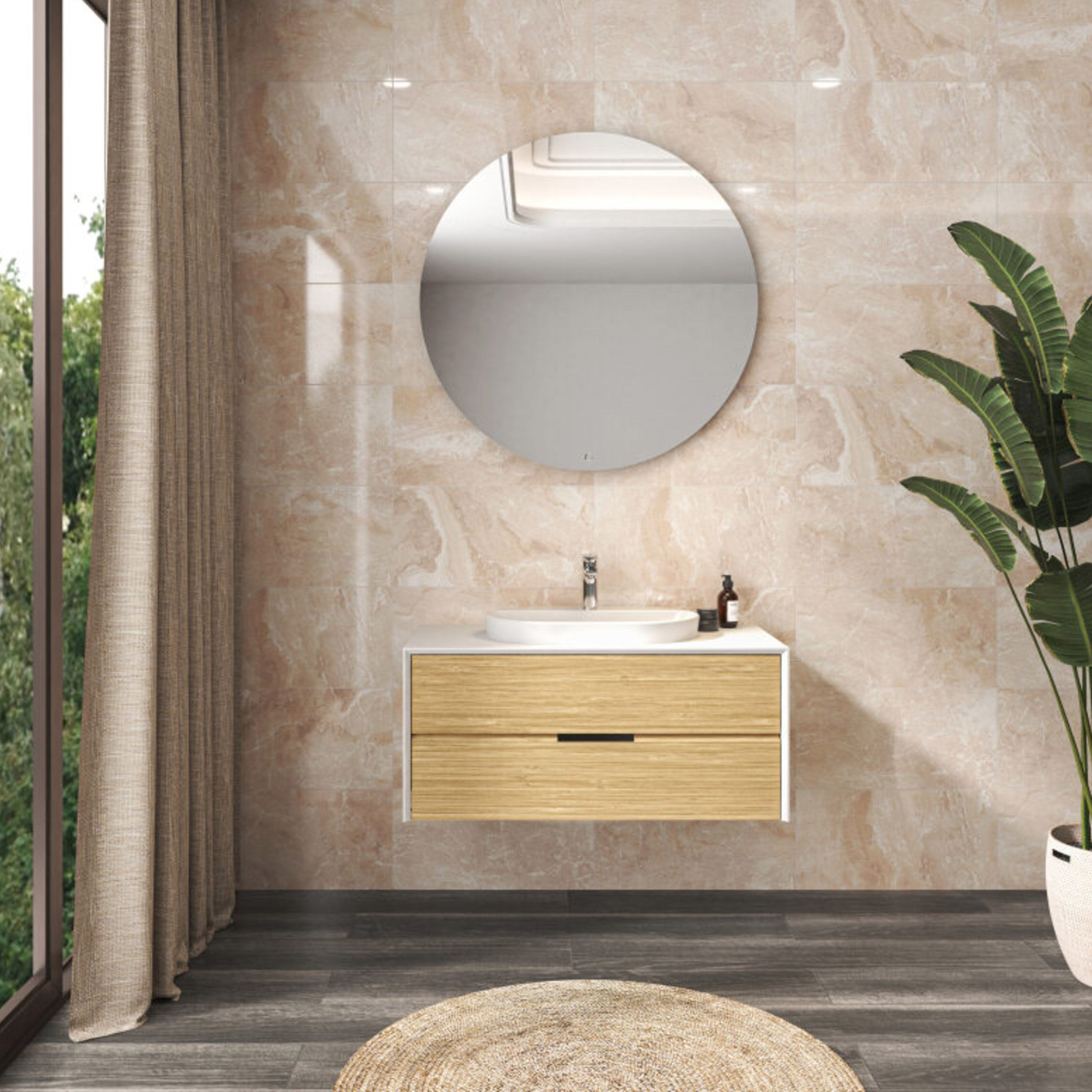 Kale Rockwell Beige Gloss Marble effect Ceramic Indoor Wall tile, Pack of 6, (L)600mm (W)300mm