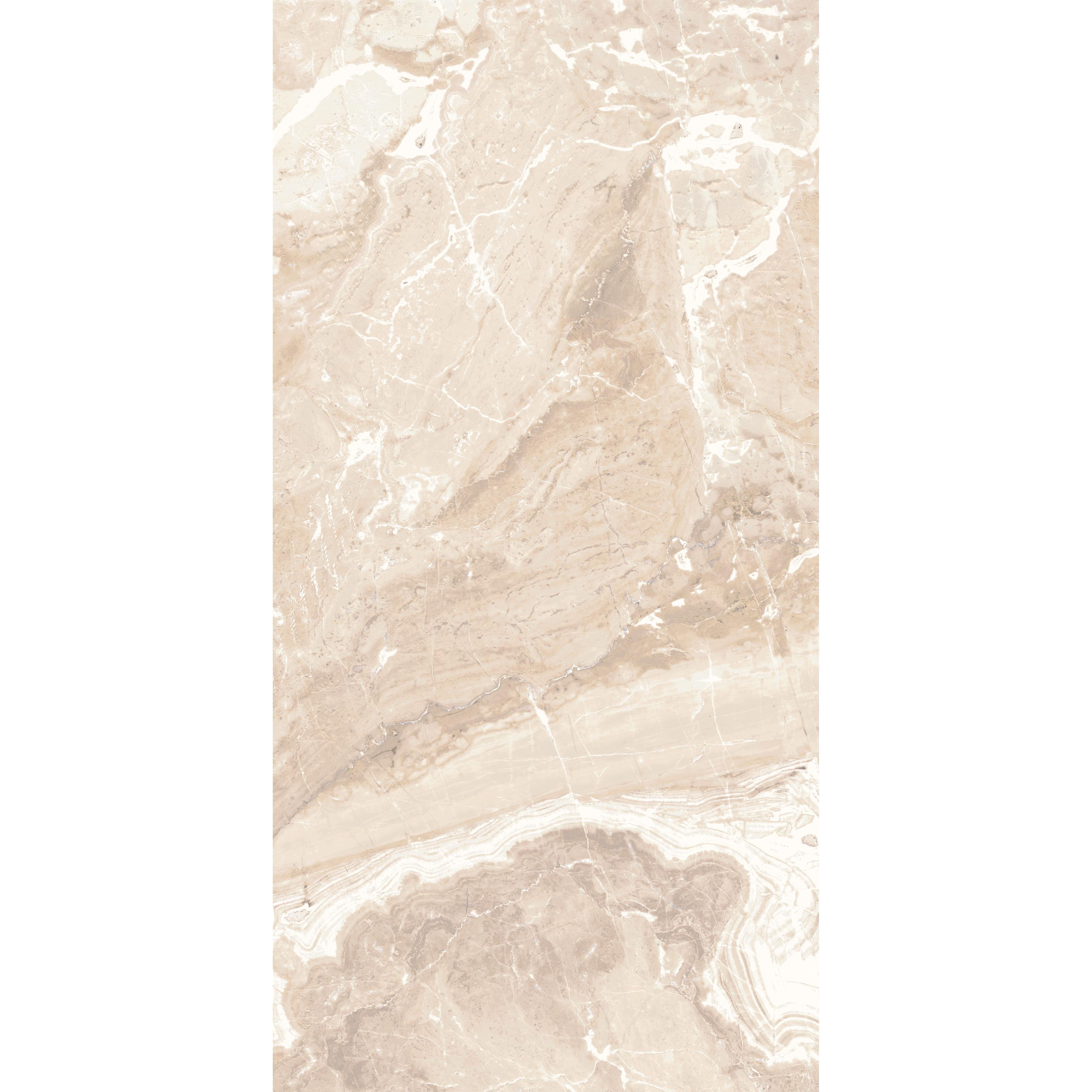 Kale Rockwell Beige Gloss Marble effect Ceramic Indoor Wall tile, Pack of 6, (L)600mm (W)300mm