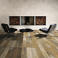 Kale Savona Warm brown Matt Wood effect Textured Porcelain Indoor Wall & floor Tile, Pack of 11, (L)600mm (W)150mm