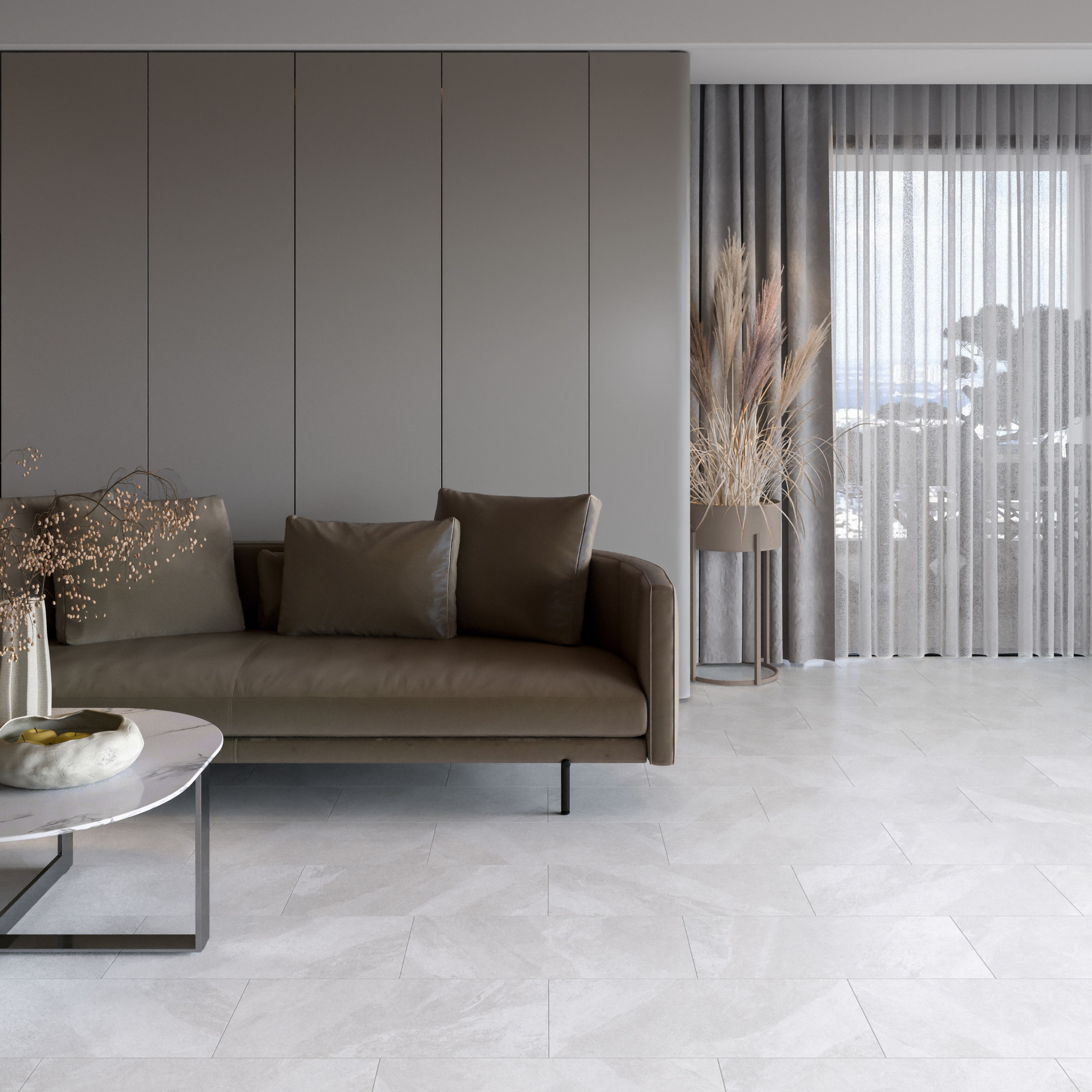 Kale Slate White Matt Natural Stone effect Porcelain Indoor Wall & floor Tile, Pack of 6, (L)600mm (W)300mm